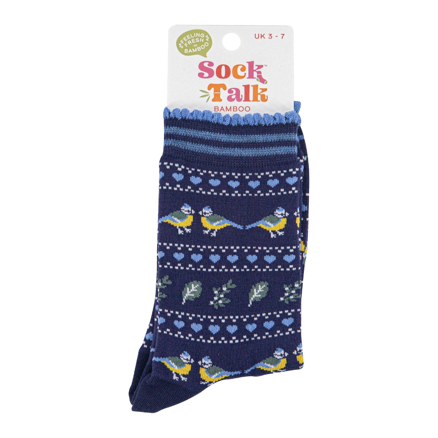 womens-bamboo-socks-navy-blue-blue-tit-fair-isle-in-sock-talk-packaging