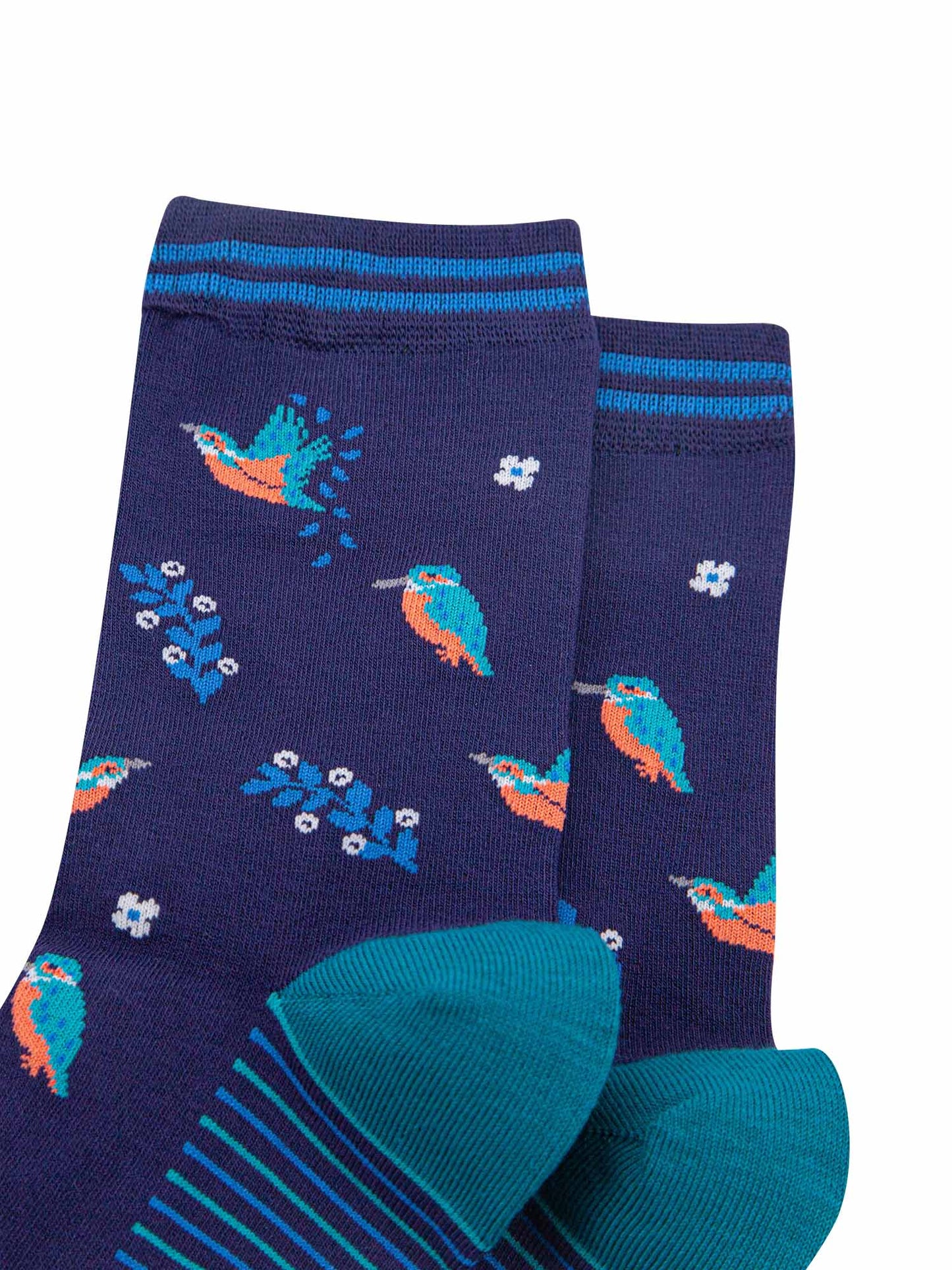 womens-bamboo-socks-navy-blue-teal-kingfishers-close-up