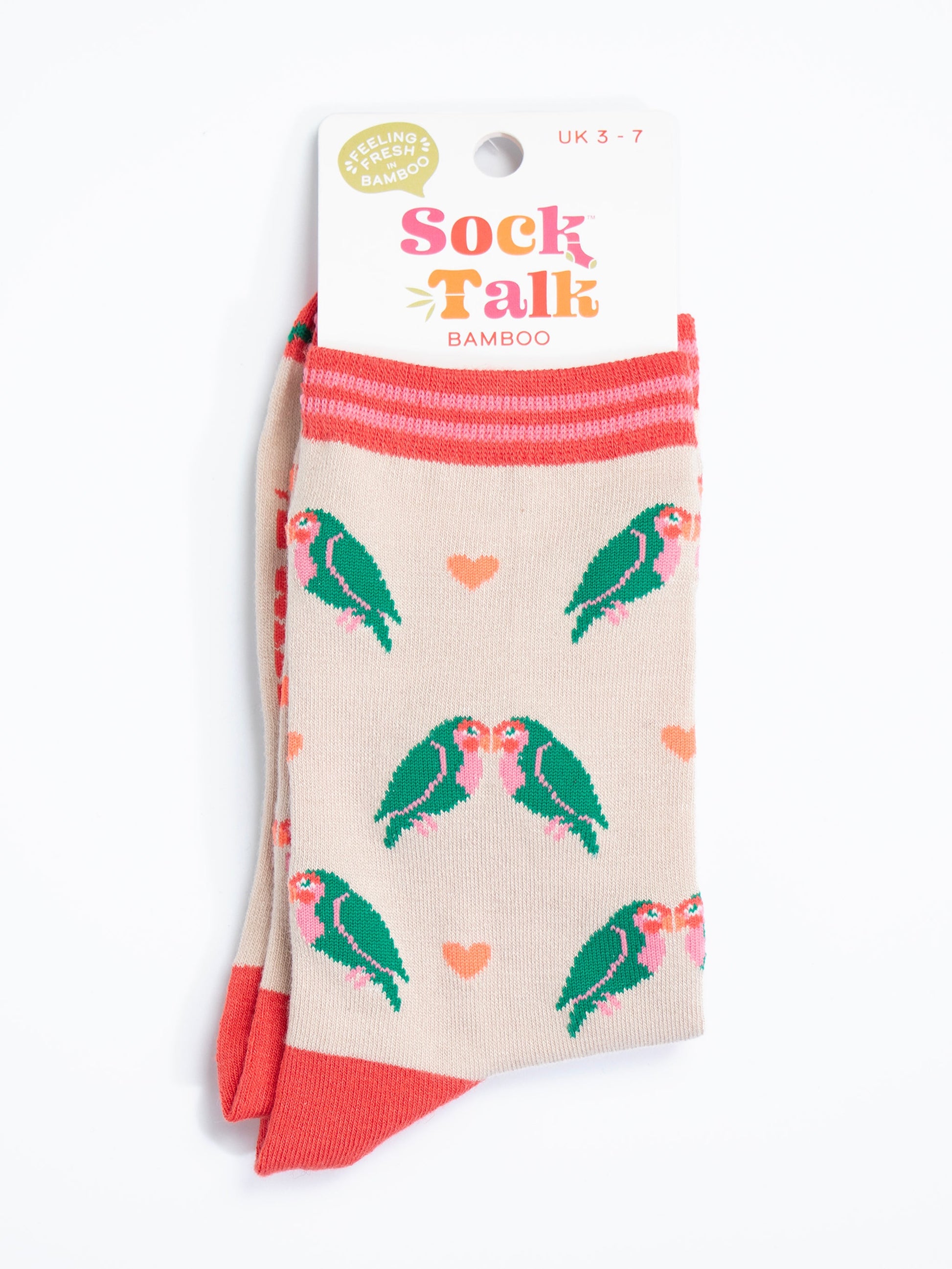 love bird bamboo socks in their sock talk packaging, these socks are a uk size 3-7