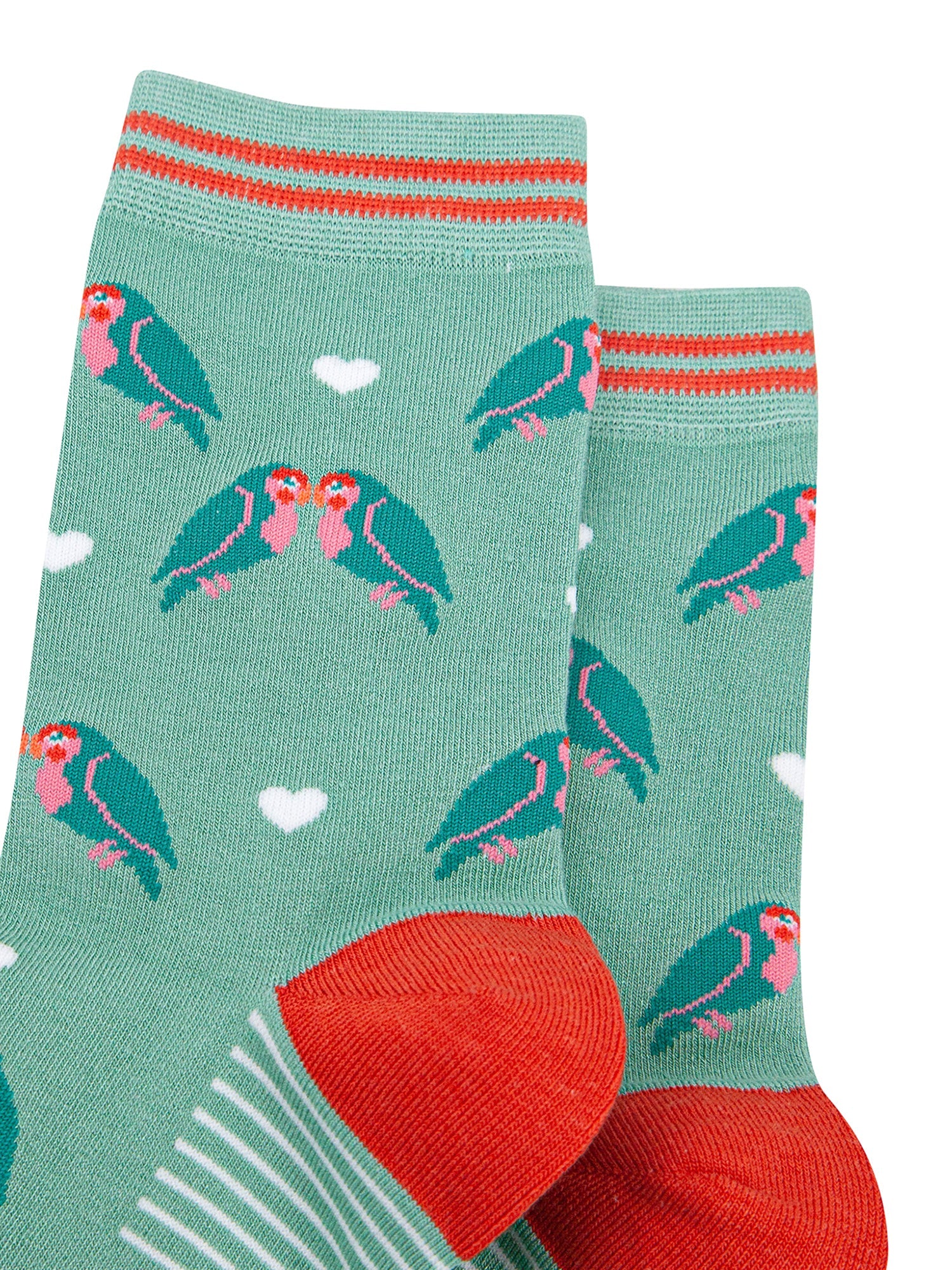 Kissing-Lovebirds-Bamboo-Socks-in-Green-Close-Up
