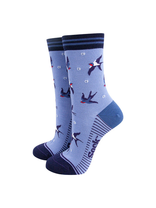 Blue-Swallow-Bird-Bamboo-Socks-in-Blue-Mannequin