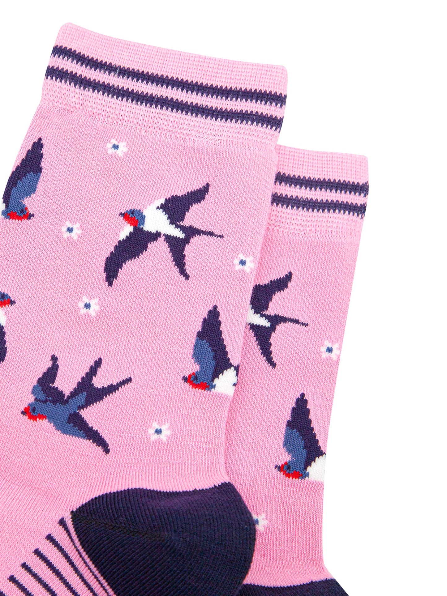 Blue-Swallow-Bird-Bamboo-Socks-in-Pink-Close-Up