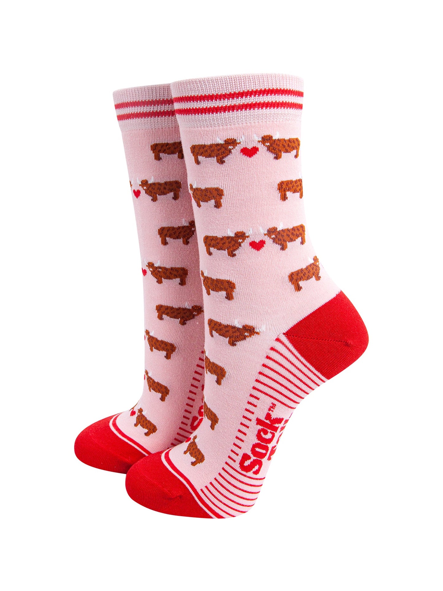 Highland-Cow-Hearts-Bamboo-Socks-in-Pink-On-Mannequin