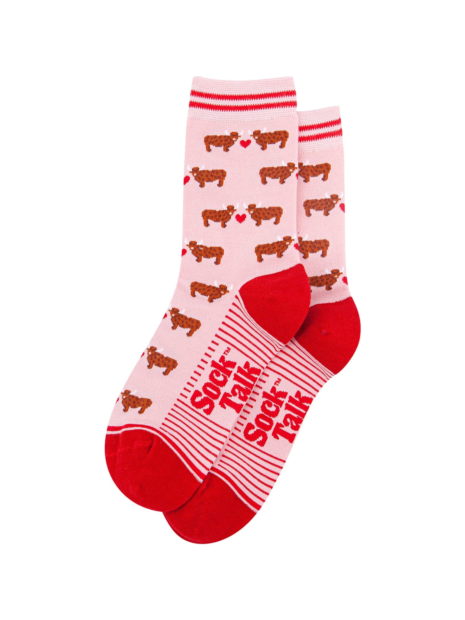Highland-Cow-Hearts-Bamboo-Socks-in-Pink-Laid-Flat
