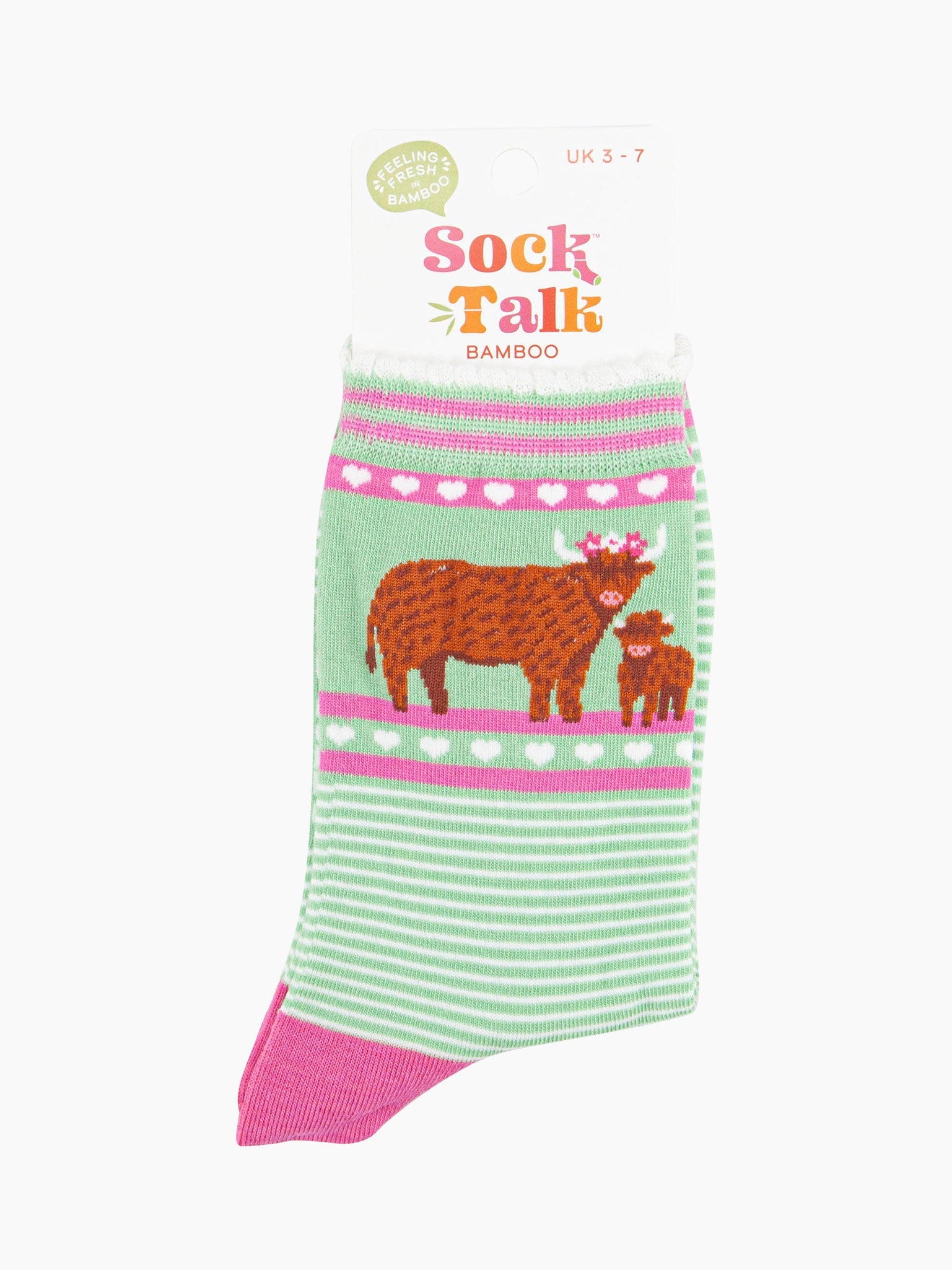 womens-bamboo-socks-green-highland-cow-and-calf-in-sock-talk-packaging-uk-size-3-7