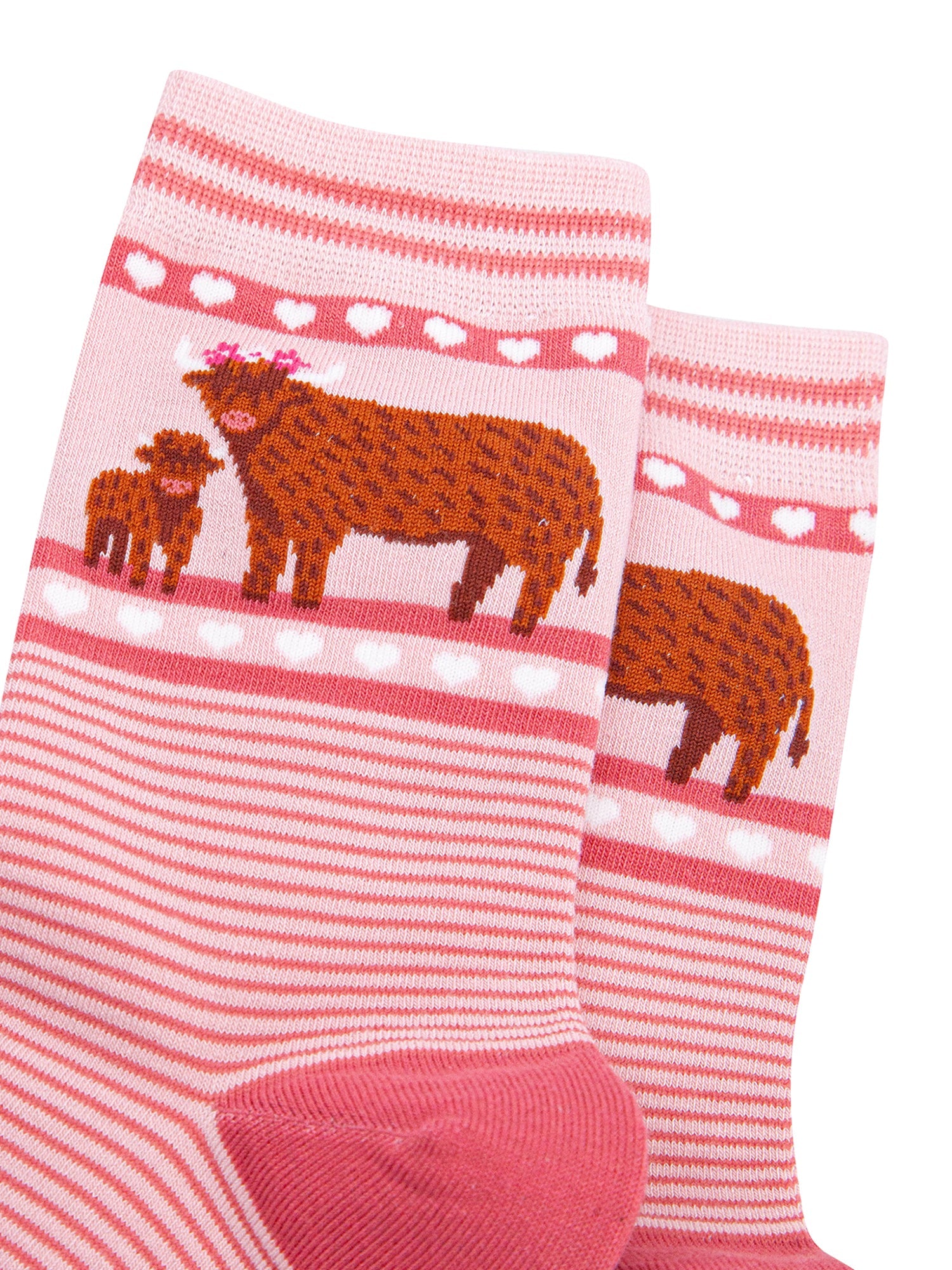 Highland-Cow-Calf-Striped-Bamboo-Socks-in-Pink-closeup