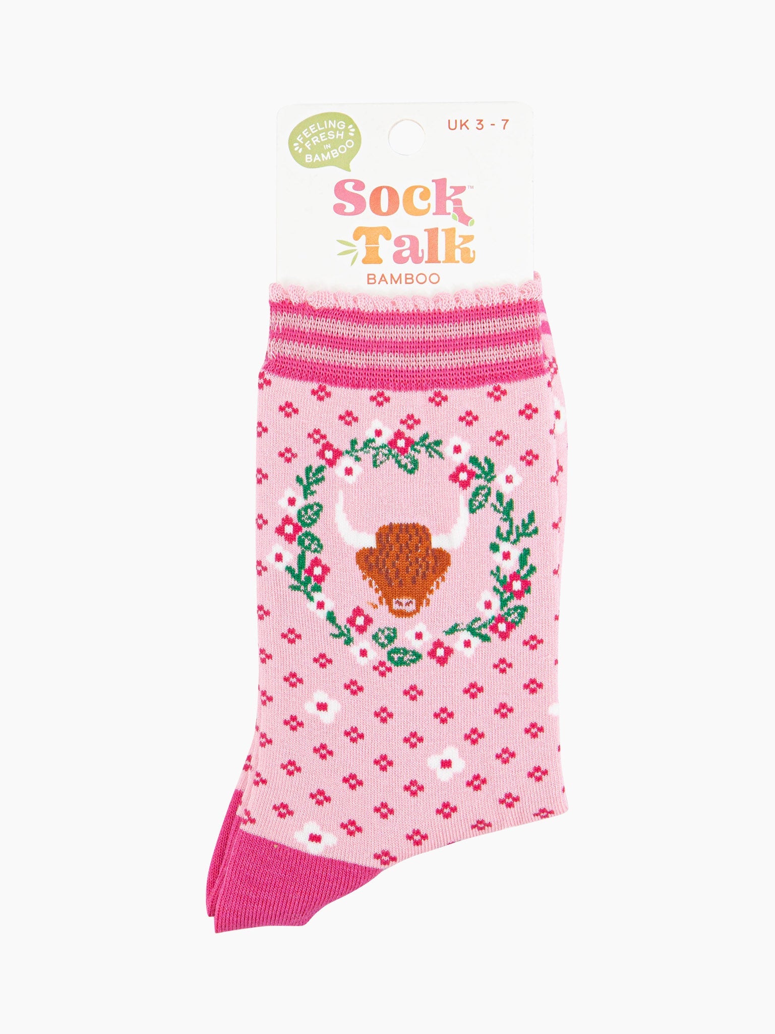 womens-bamboo-socks-pink-highland-cow-wreath-in-sock-talk-packaging-uk-size-3-7