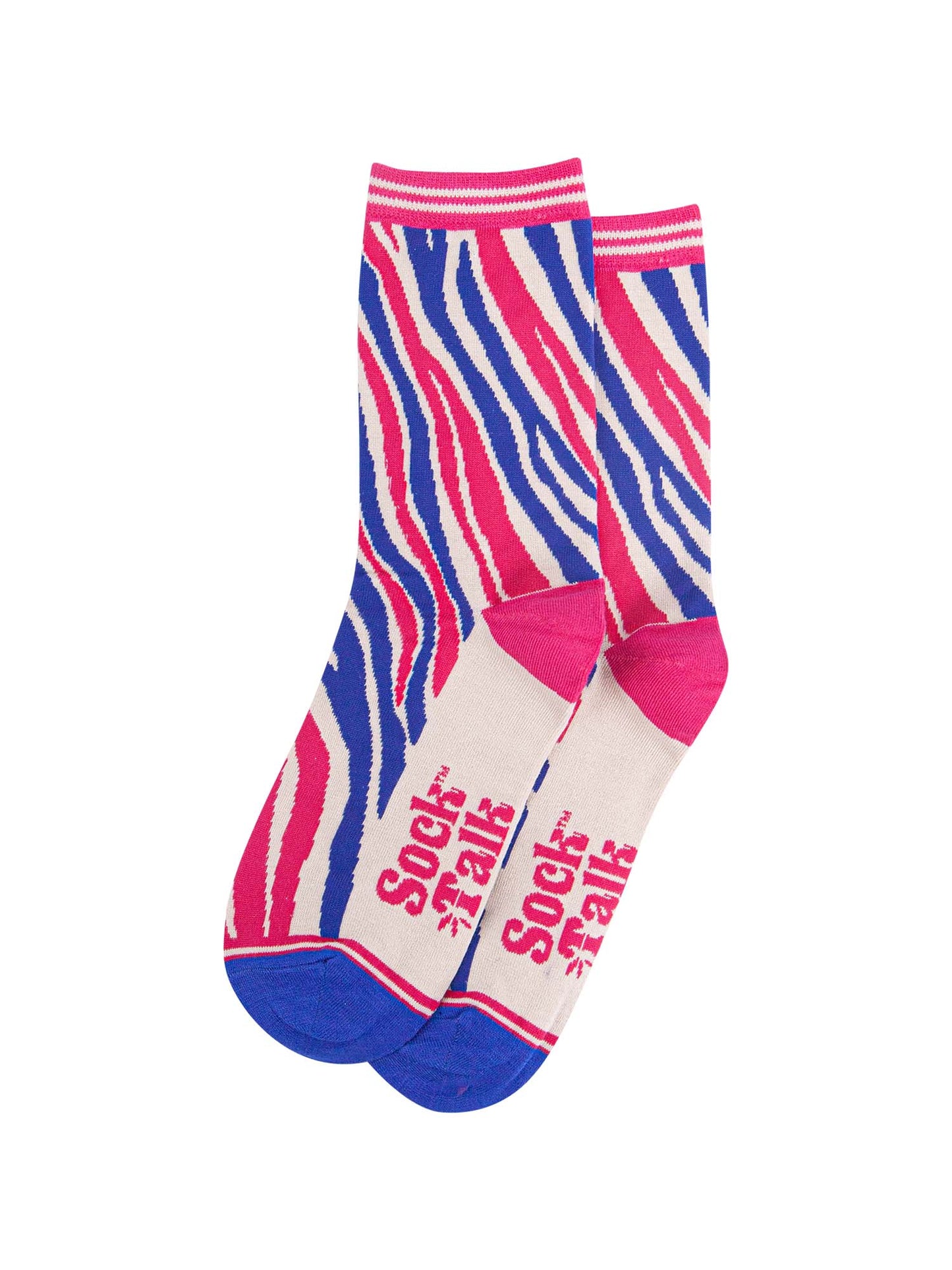pink and blue zebra ankle socks with an all over zebra animal print pattern