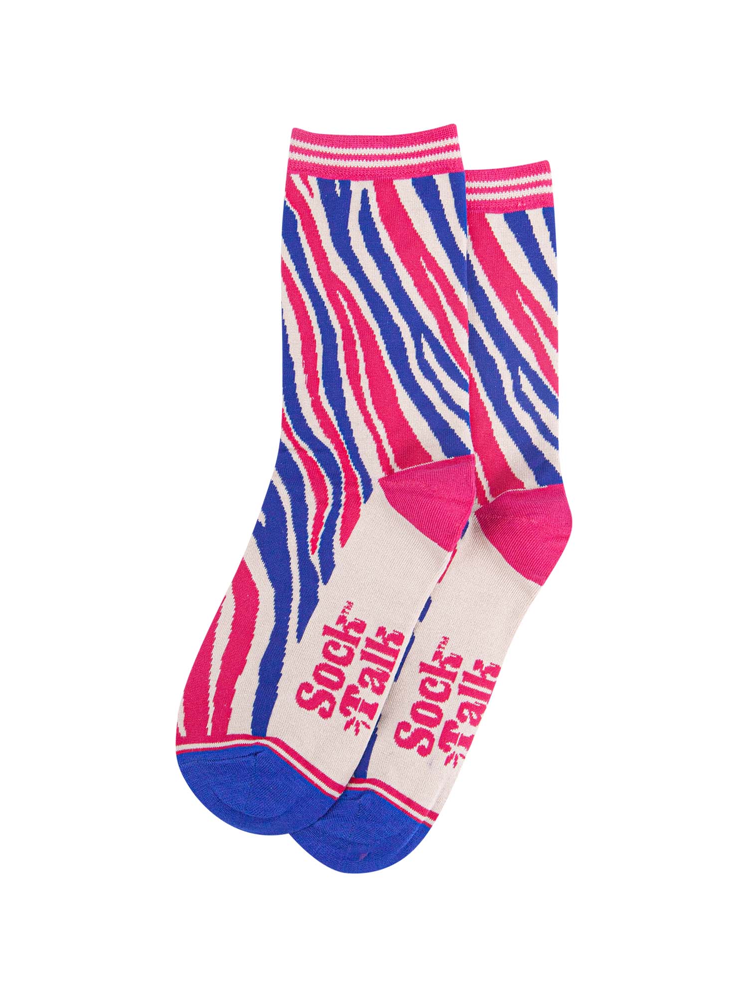 pink and blue zebra ankle socks with an all over zebra animal print pattern