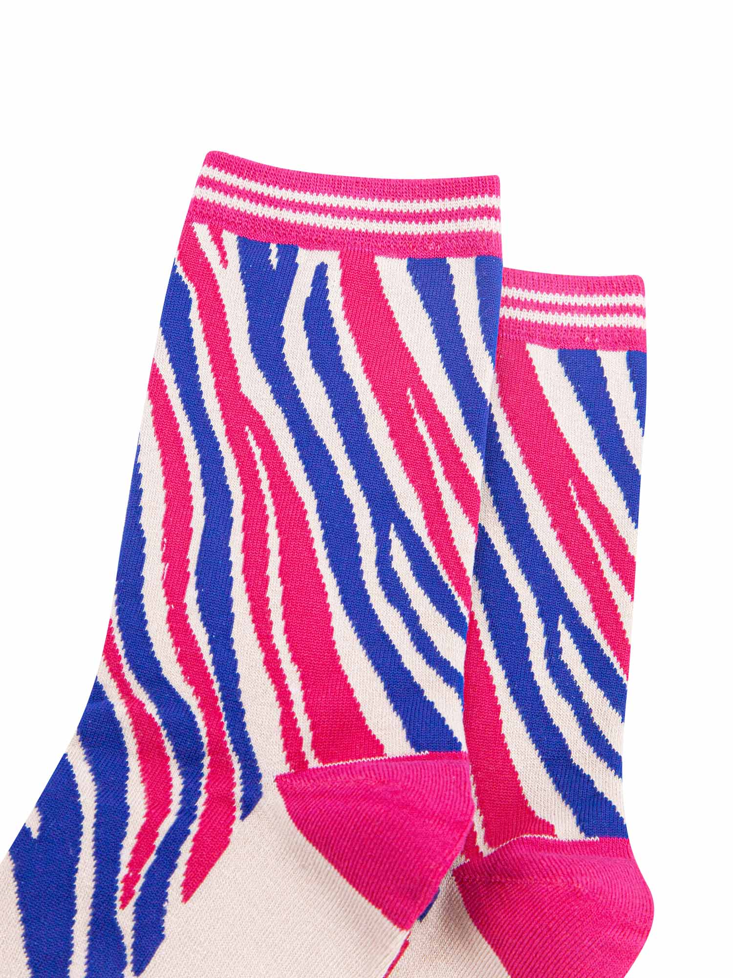 close up of the hot pink and blue zebra print pattern