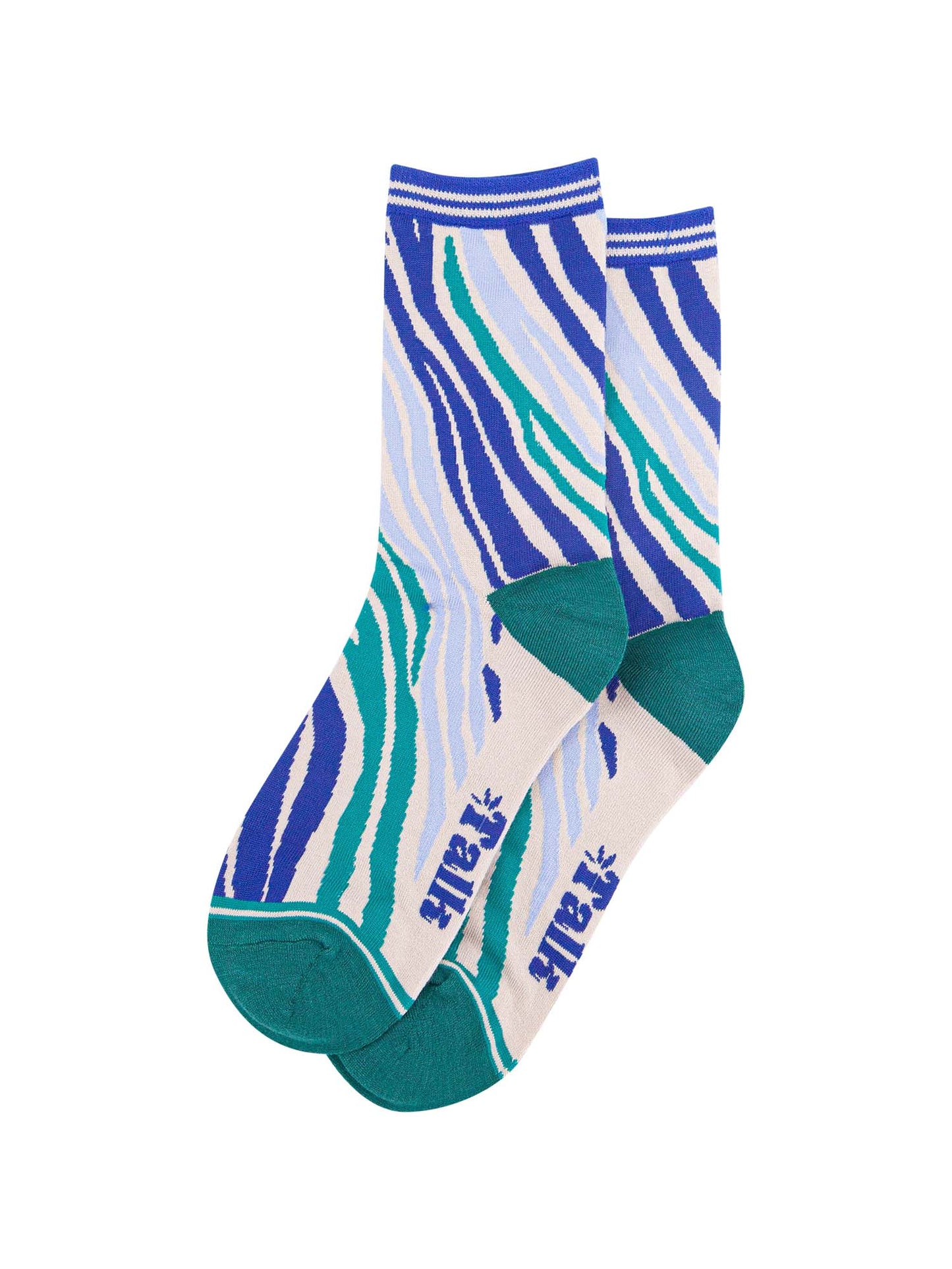blue and green zebra print ladies ankle socks