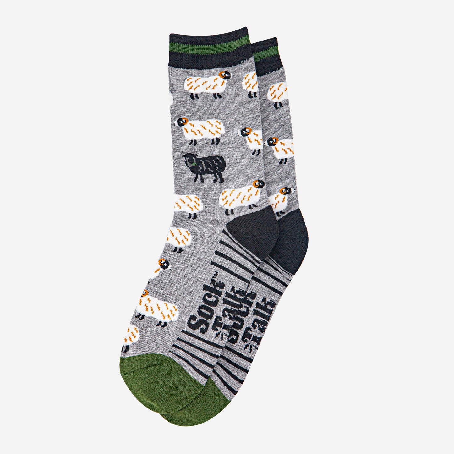 mens-bamboo-socks-grey-marl-green-black-sheep-laying-flat