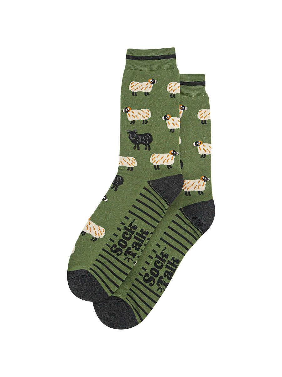 mens-bamboo-socks-green-black-sheep-laying-flat