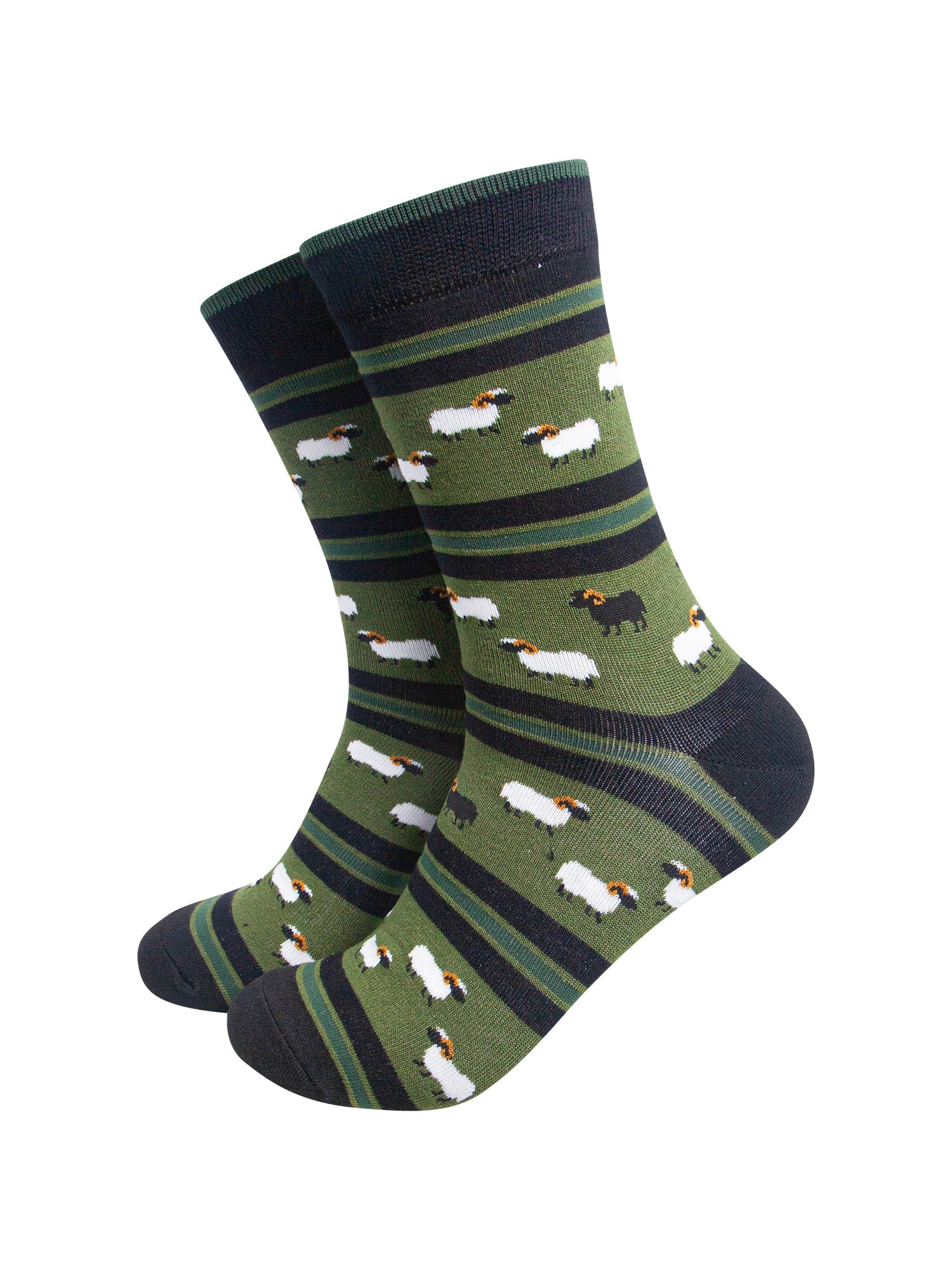 Black-Sheep-Men's-Bamboo-Socks-in-Black/Green-On-Mannequin