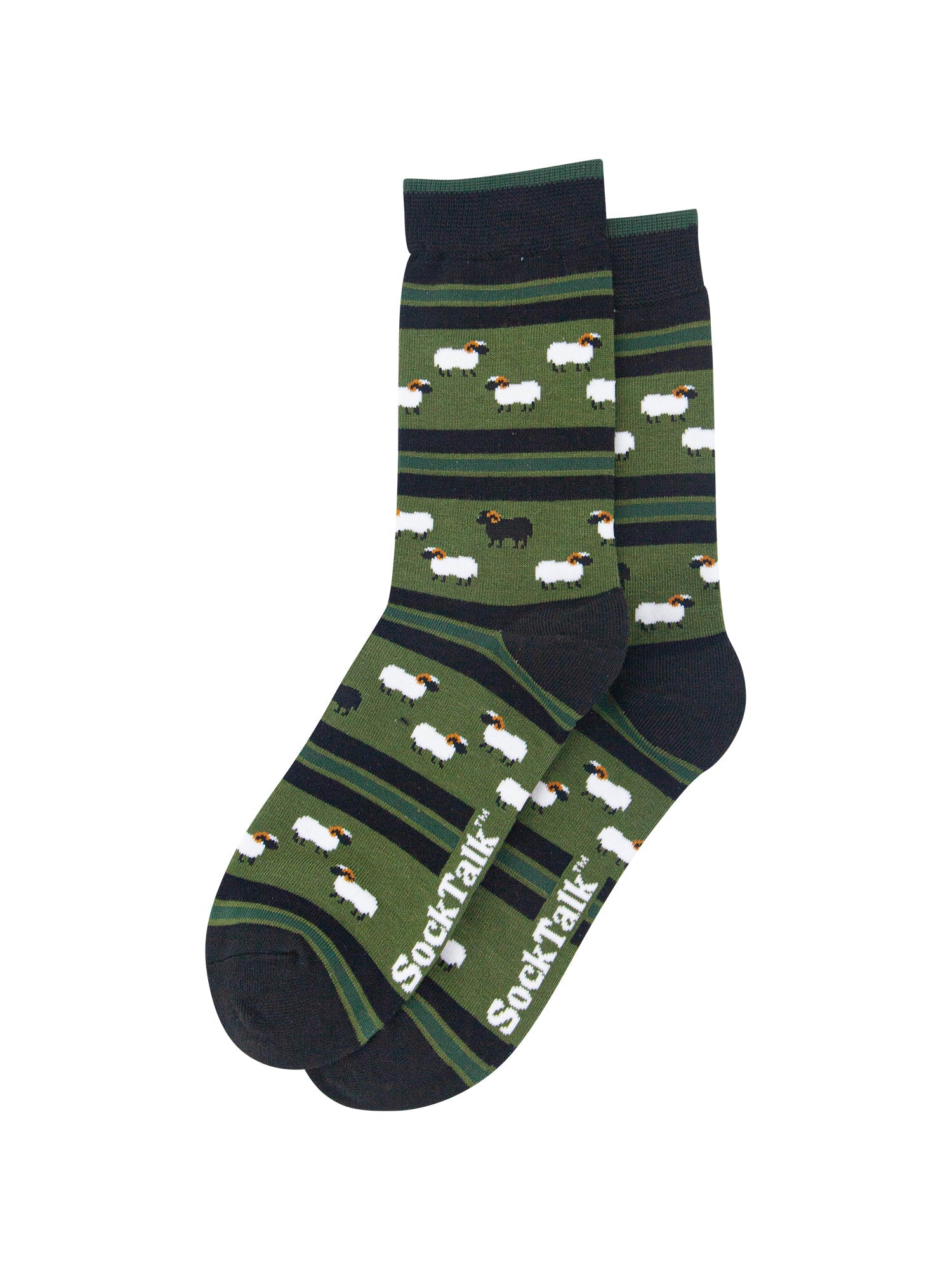 Black-Sheep-Men's-Bamboo-Socks-in-Black/Green-Laid-Flat