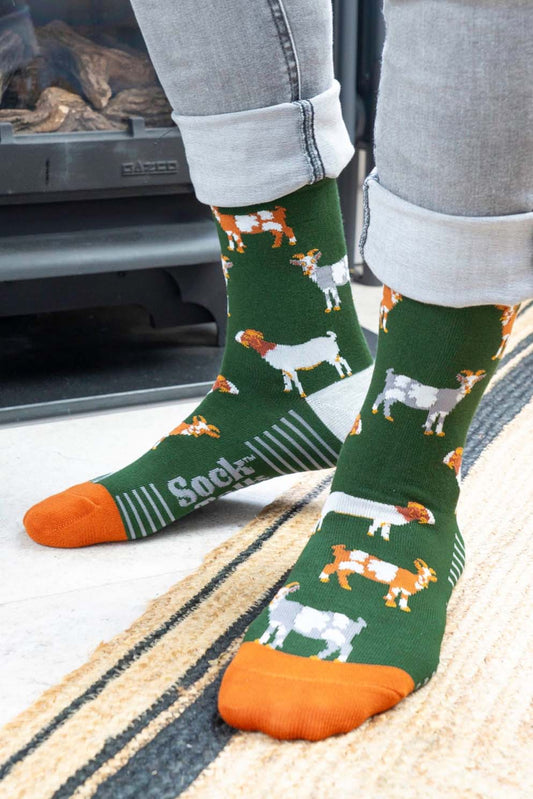 goat-print-bamboo-socks-green-and-orange