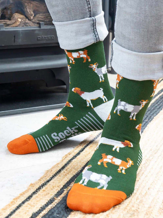 goat-print-bamboo-socks-green-and-orange
