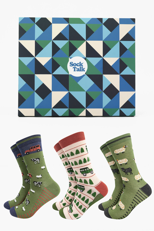 Men's Bamboo Crew Socks Trio Gift Set - Green/Cream, Off Roader Farm