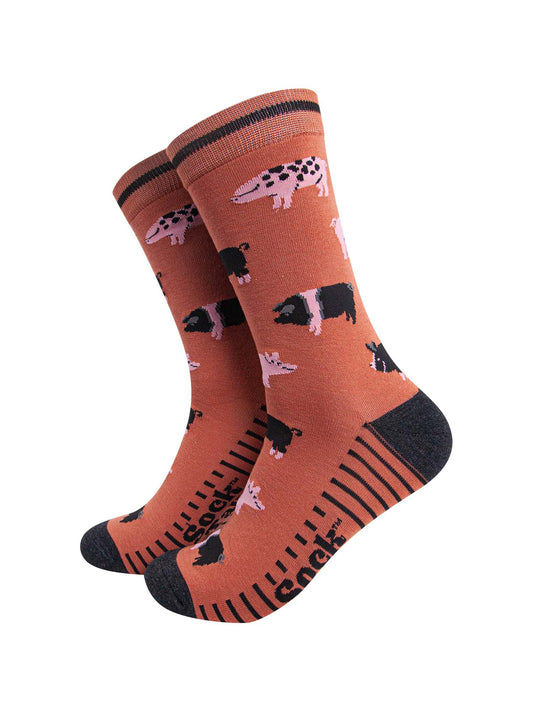 mens-bamboo-socks-rust-pigs-pattern-spotted-striped-pigs-black-pink