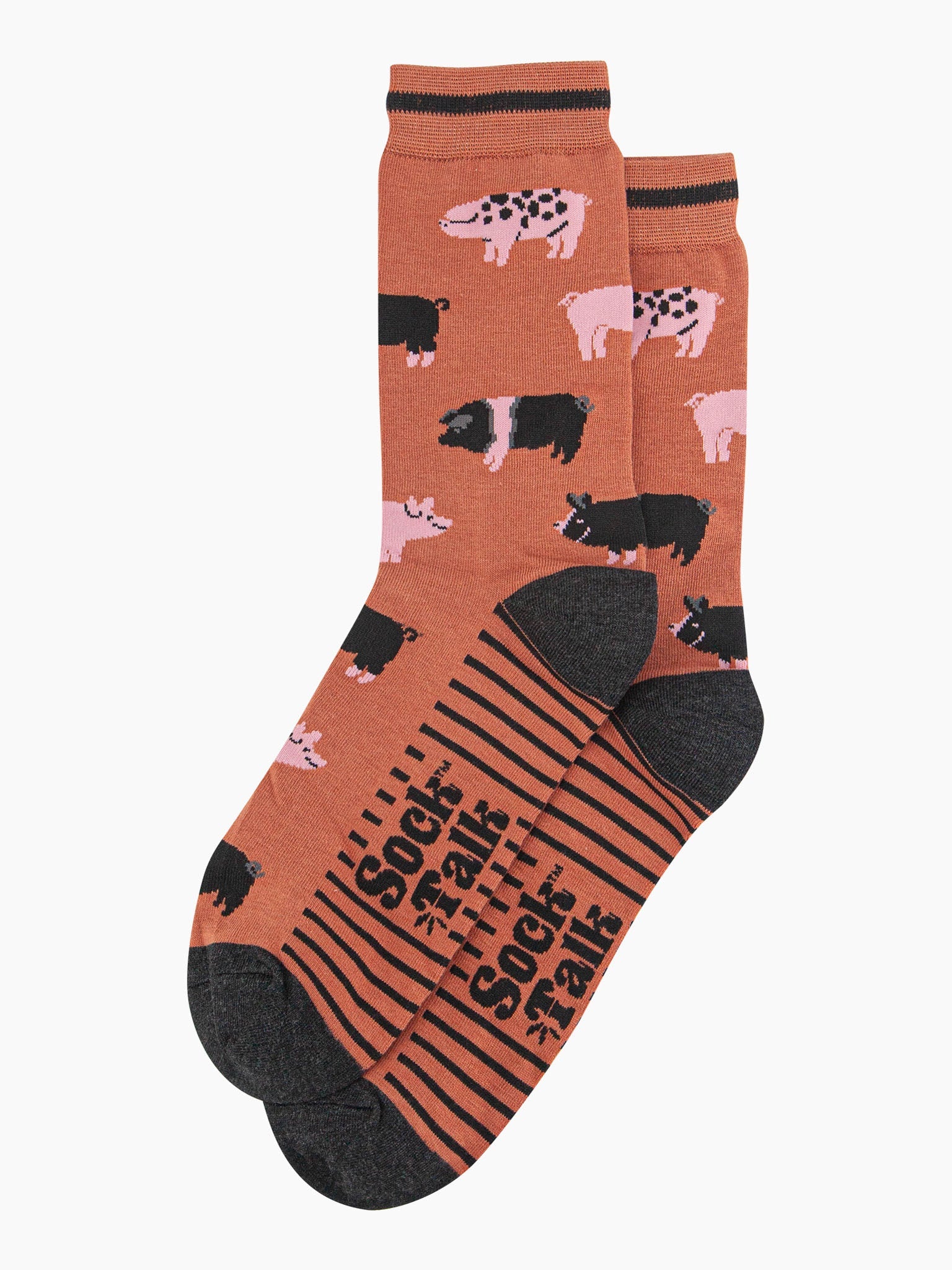 mens-bamboo-socks-rust-pigs-laying-flat-sow-pigs-spotted-striped