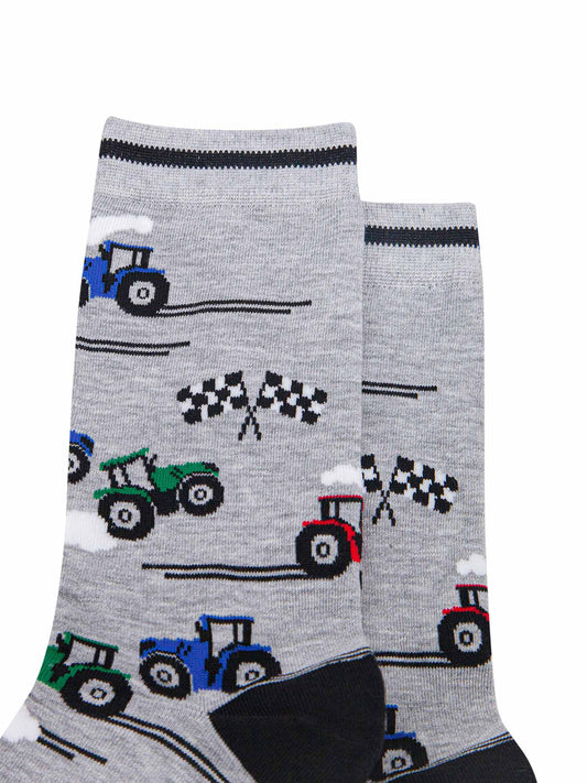 mens-bamboo-socks-grey-tractor-racing-close-up-green-blue-red-racing-farm-vehicles