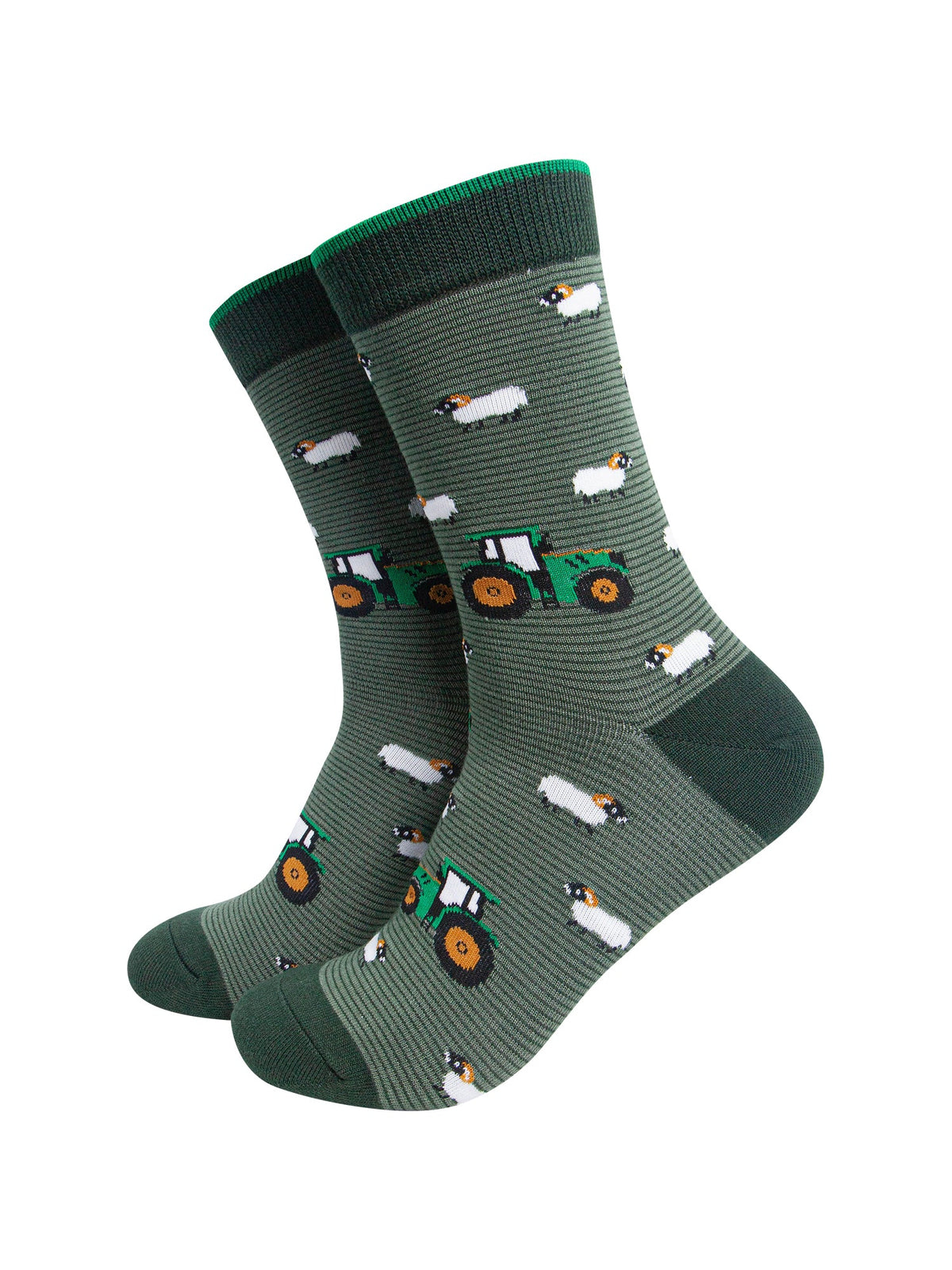 Sheep-&-Tractor-Men's-Bamboo-Socks-in-Green-On-Mannequin