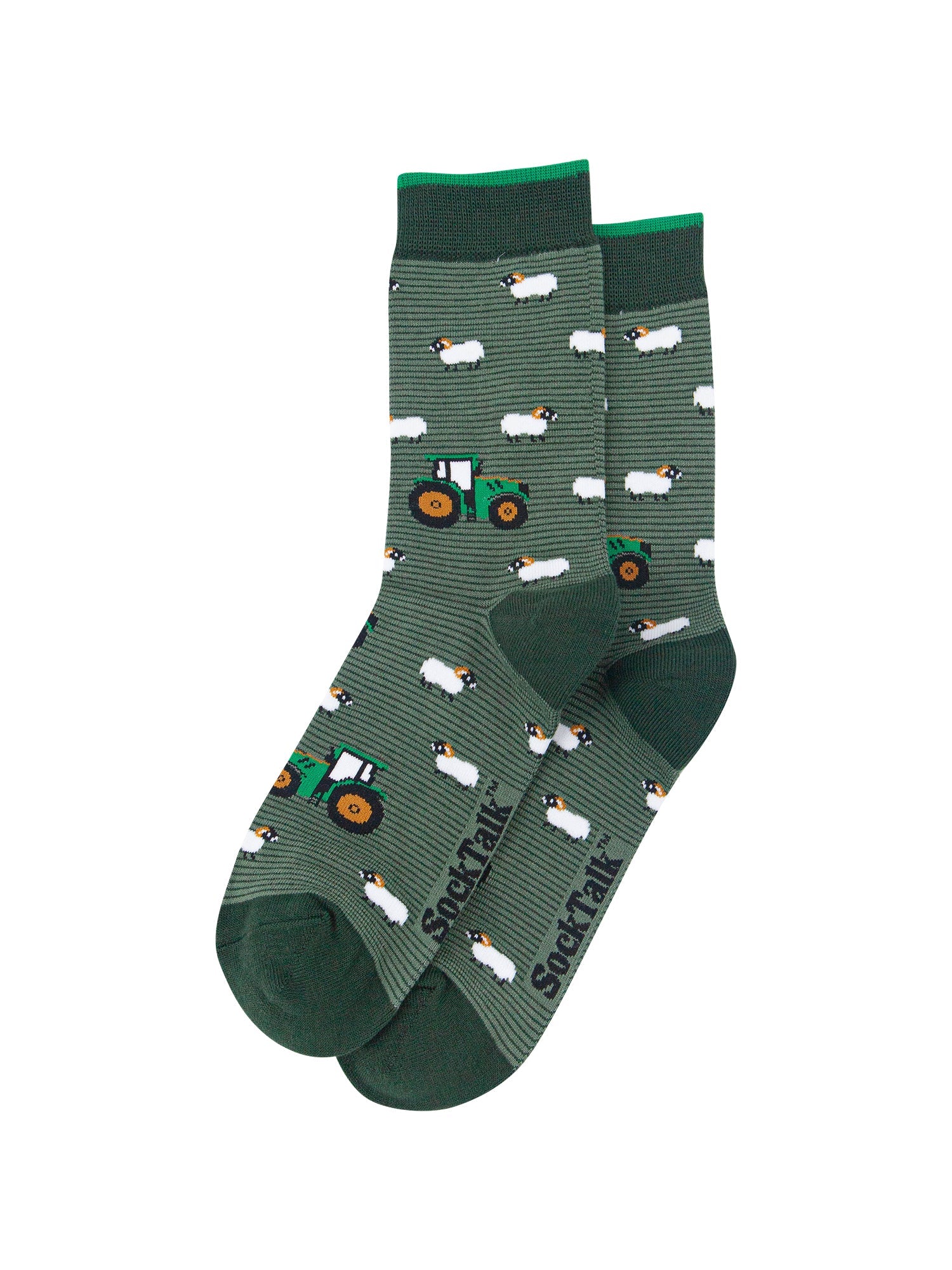 Sheep-&-Tractor-Men's-Bamboo-Socks-in-Green-Laid-Flat