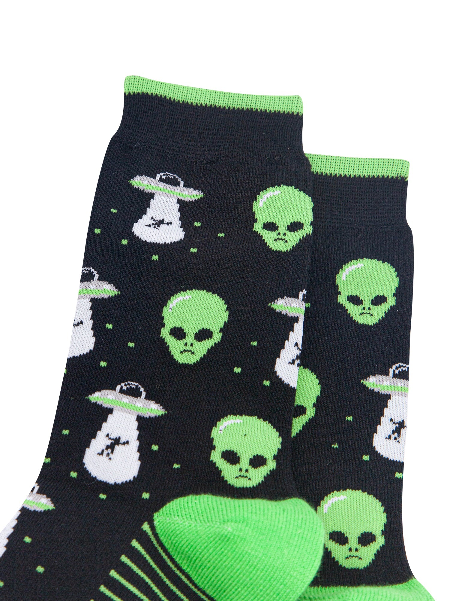 Alien-&-UFO-Men's-Bamboo-Socks-in-Black-Close-Up