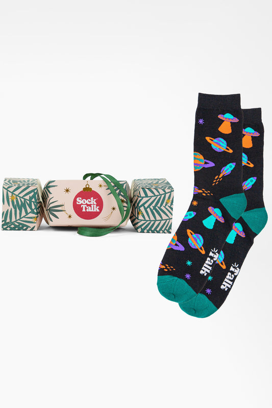 Men's Bamboo Crew Socks Christmas Cracker Gift Box - Black/Multi, UFO