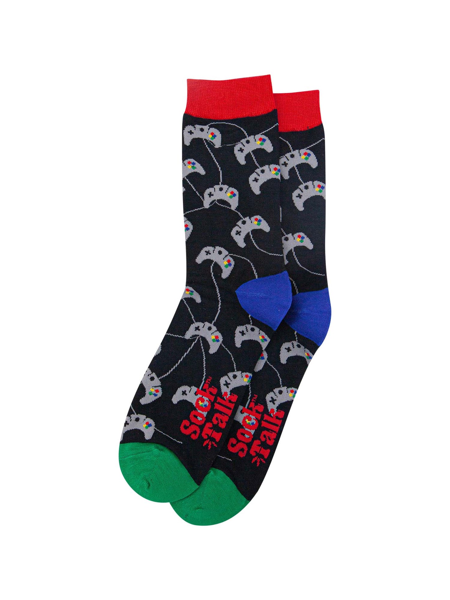 mens novelty socks featuring an all over pattern of grey game console controllers