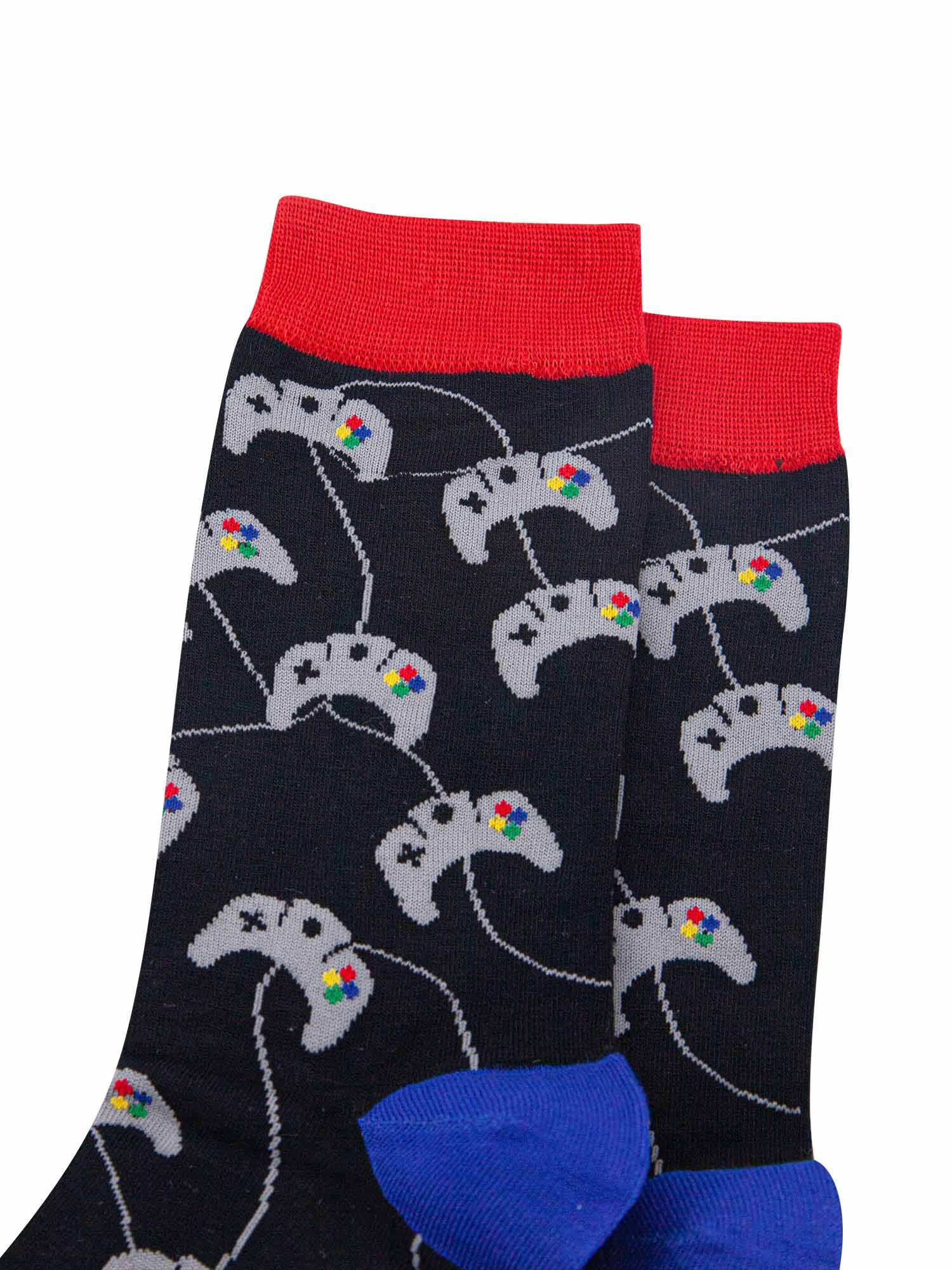 close up of the game console controller pattern on the ankle socks