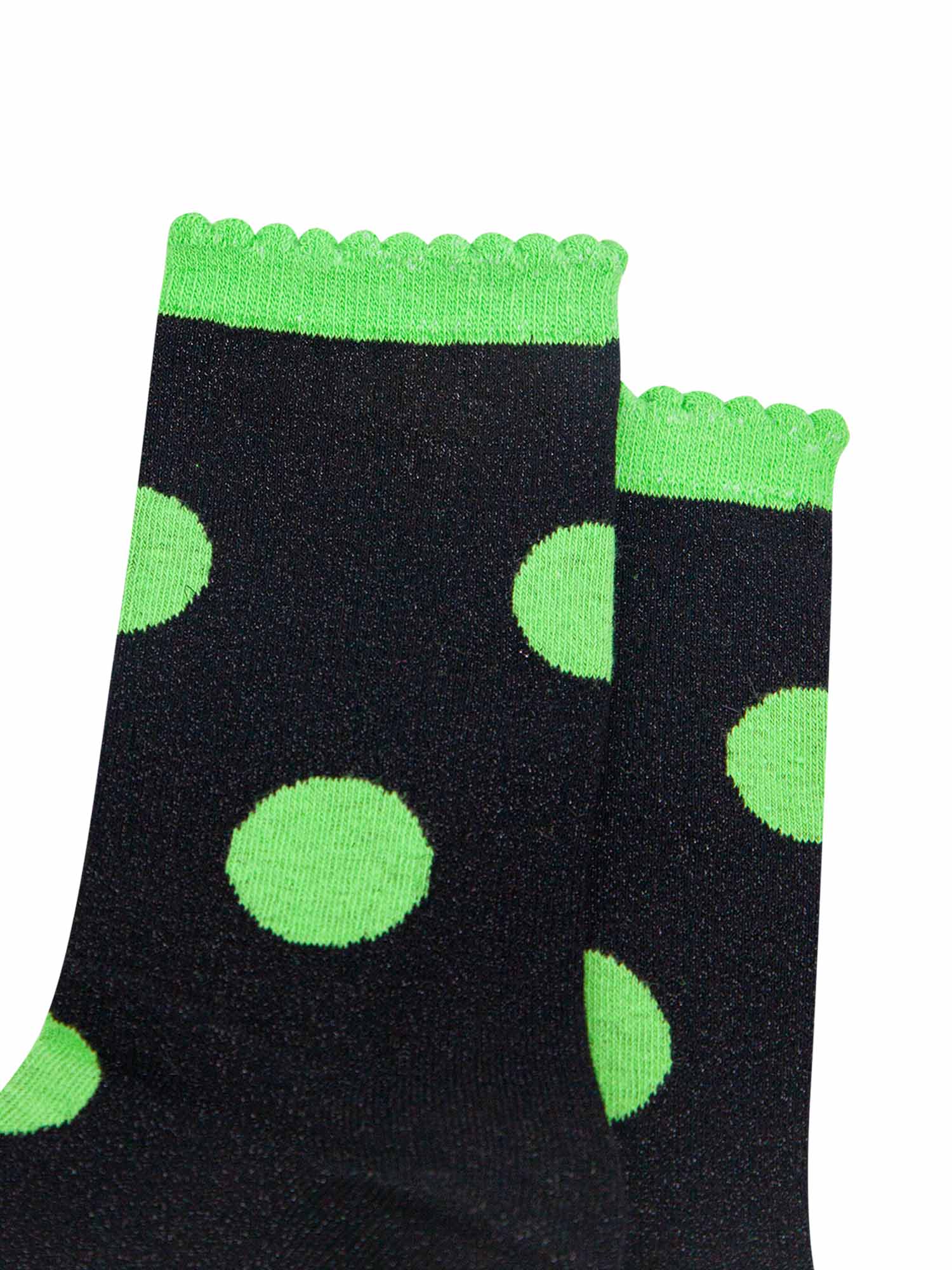 close up of the silver glitter sparkle of the ankle socks, also showing clearly the scalloped cuff
