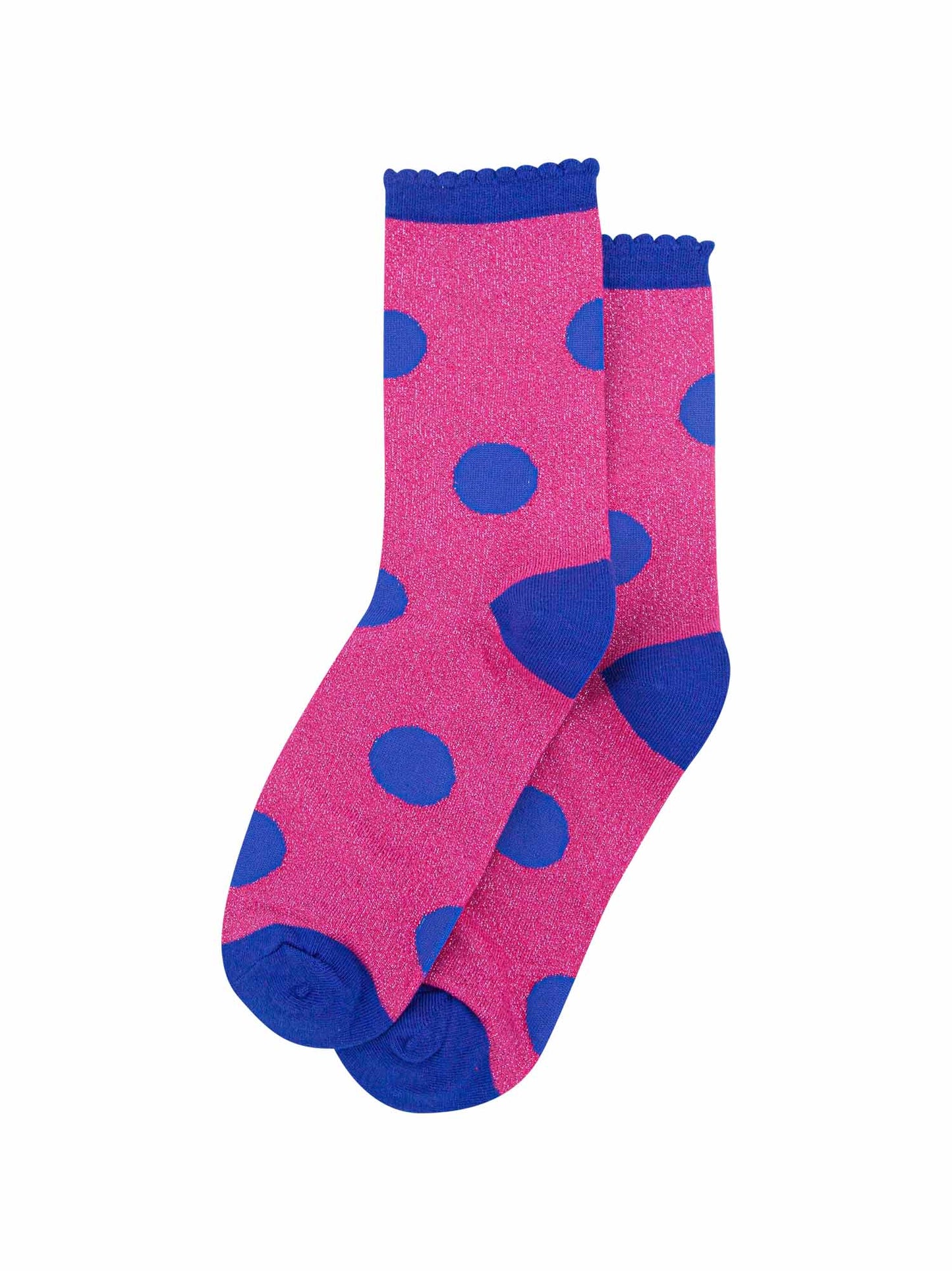 pink and blue polka dot glitter ankle socks with an all over sparkle