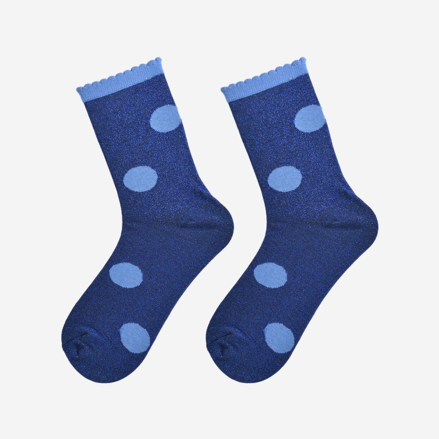 Women's Glitter Socks - Navy Blue/Light Blue, Large Polka Dot