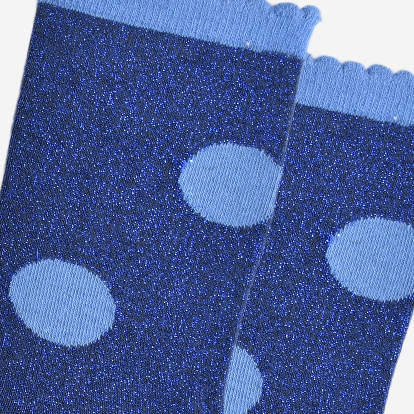 Women's Glitter Socks - Navy Blue/Light Blue, Large Polka Dot