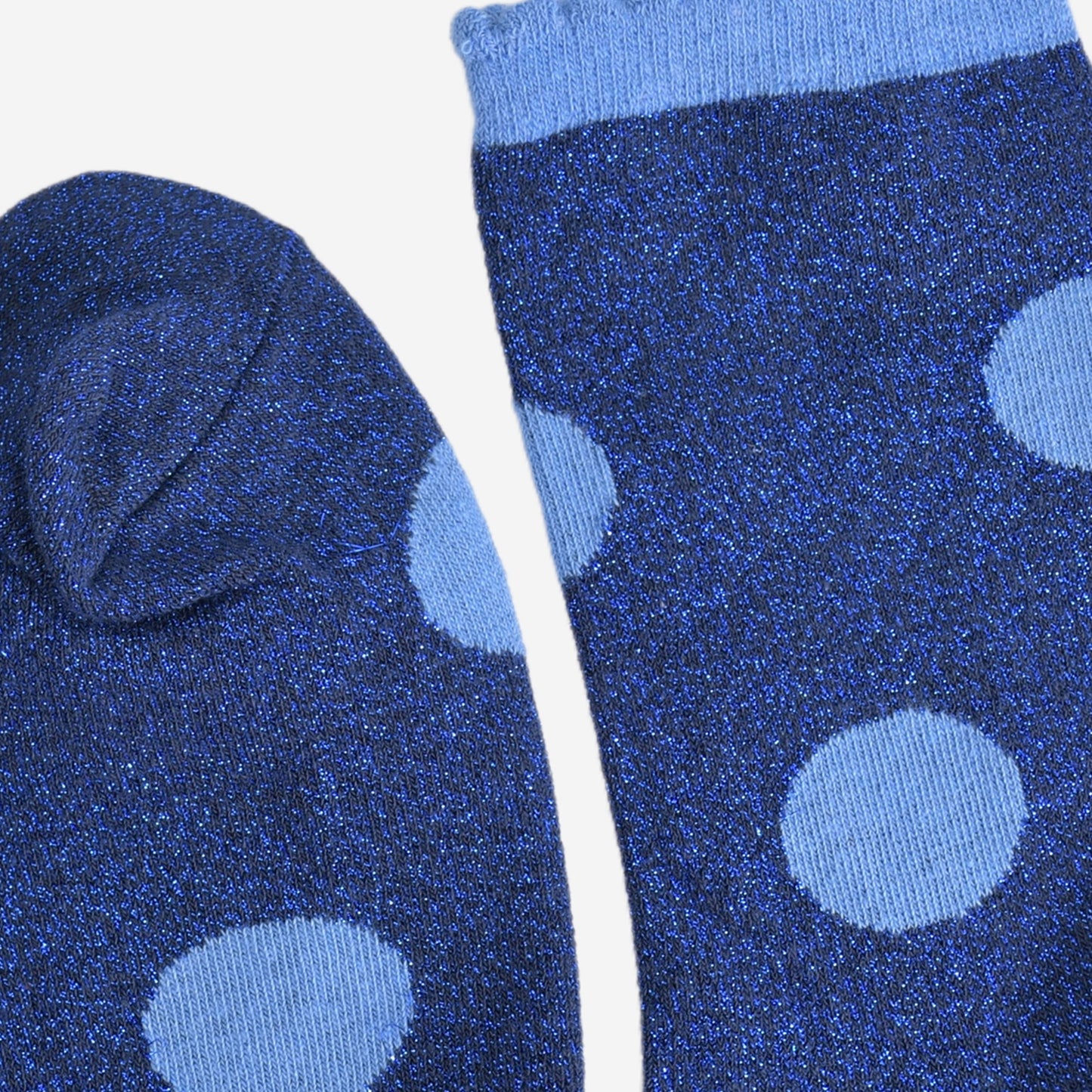 Women's Glitter Socks - Navy Blue/Light Blue, Large Polka Dot