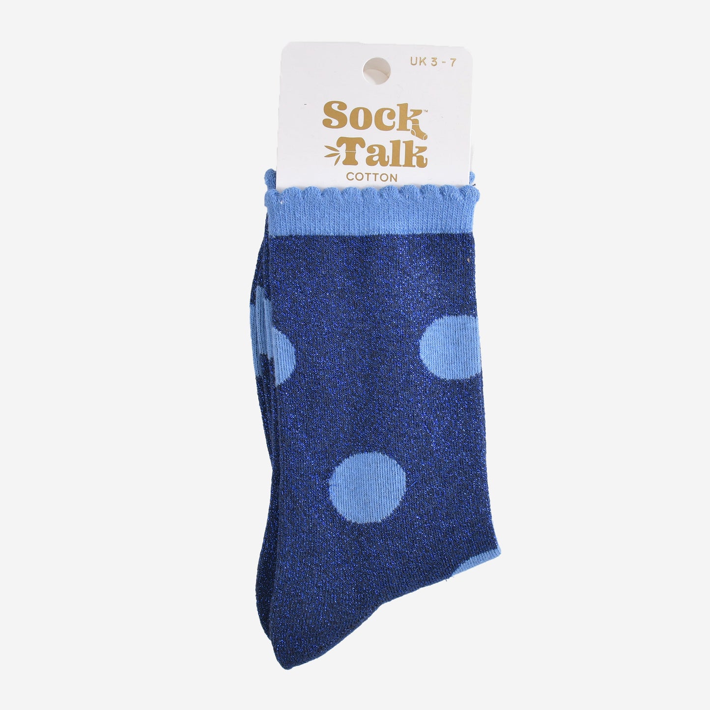 Women's Glitter Socks - Navy Blue/Light Blue, Large Polka Dot