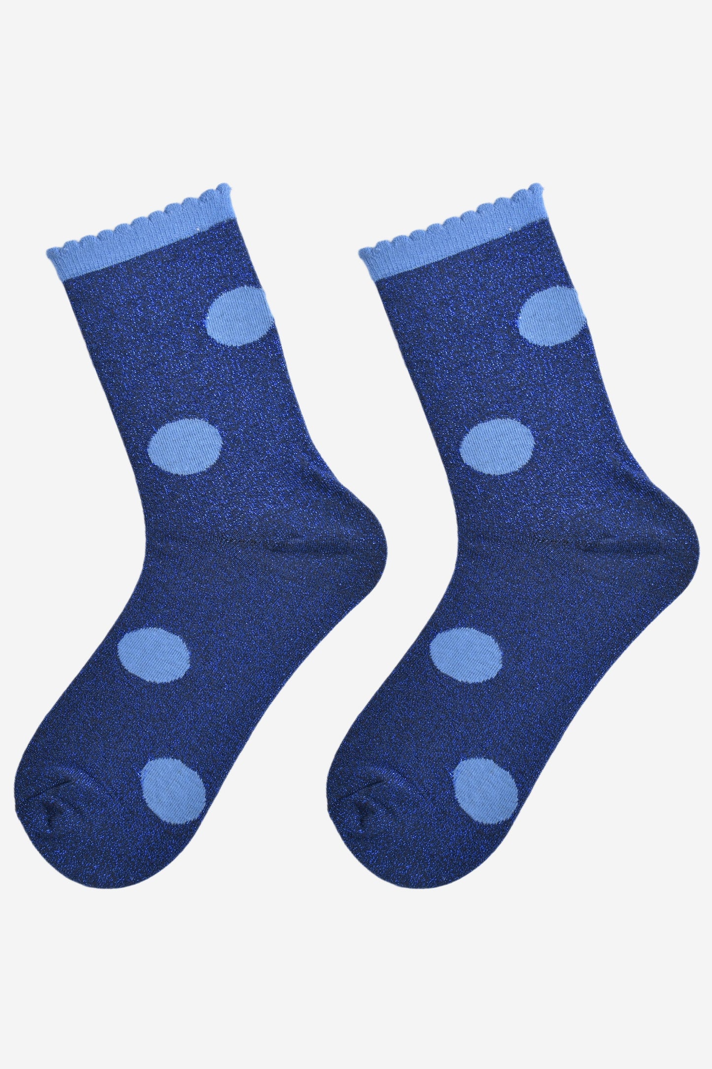 Women's Glitter Socks - Navy Blue/Light Blue, Large Polka Dot