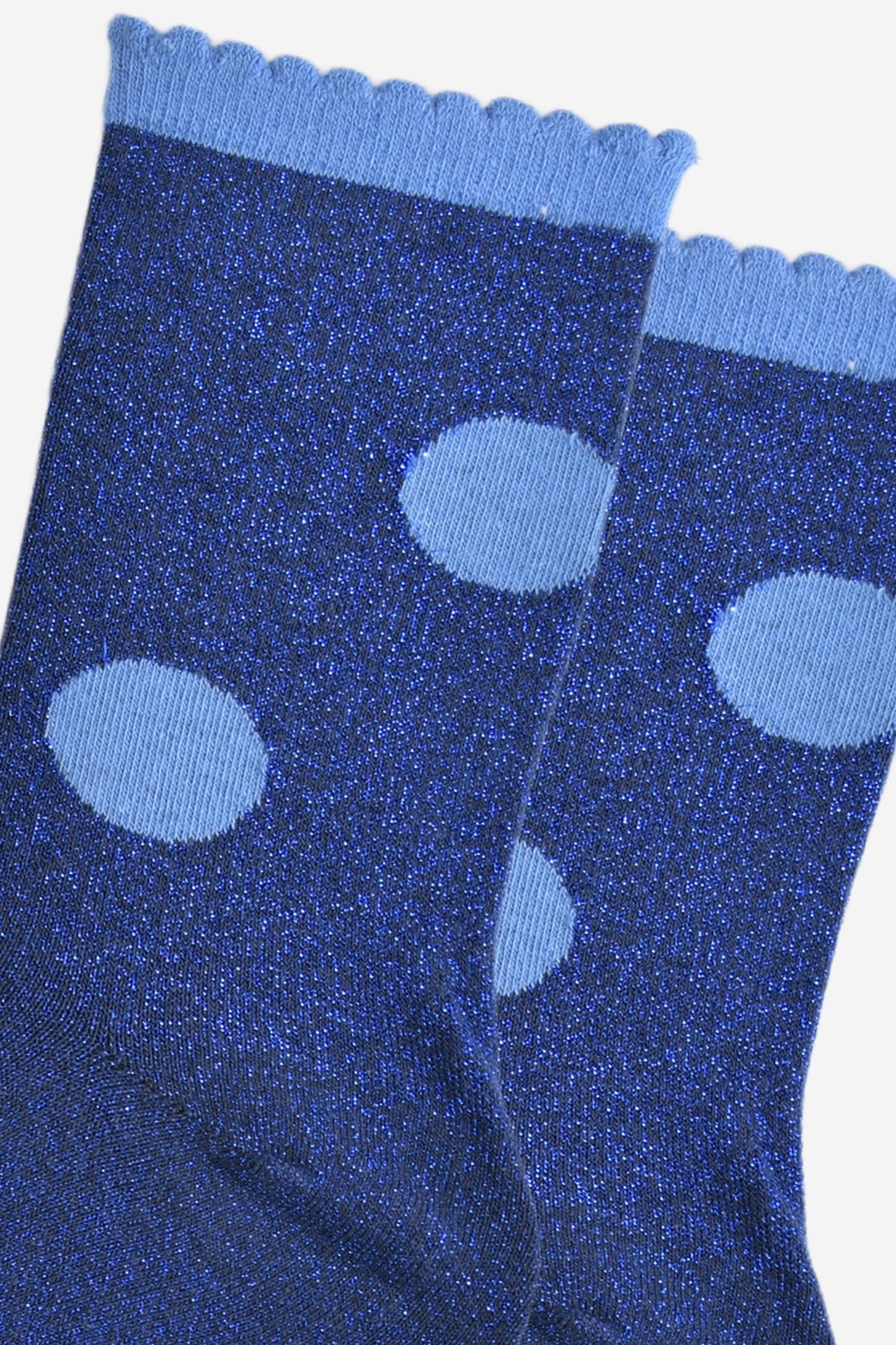 Women's Glitter Socks - Navy Blue/Light Blue, Large Polka Dot