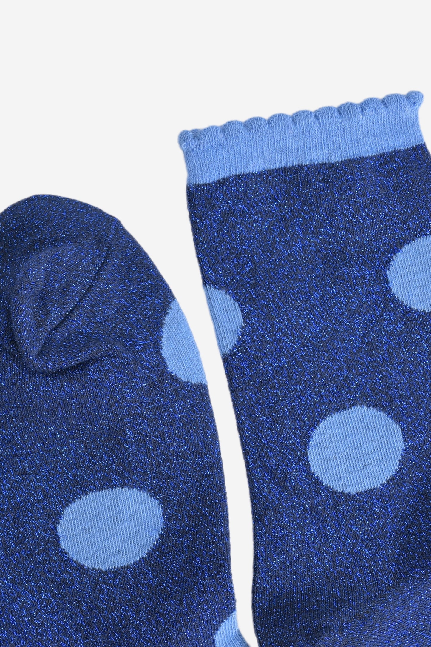 Women's Glitter Socks - Navy Blue/Light Blue, Large Polka Dot