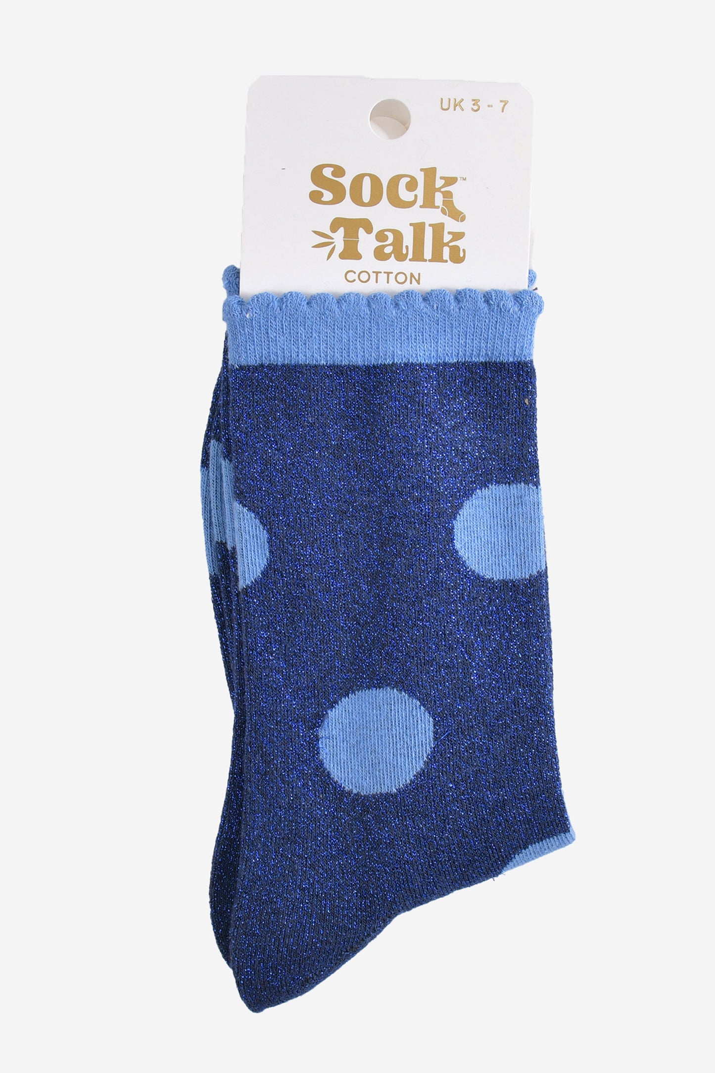 Women's Glitter Socks - Navy Blue/Light Blue, Large Polka Dot