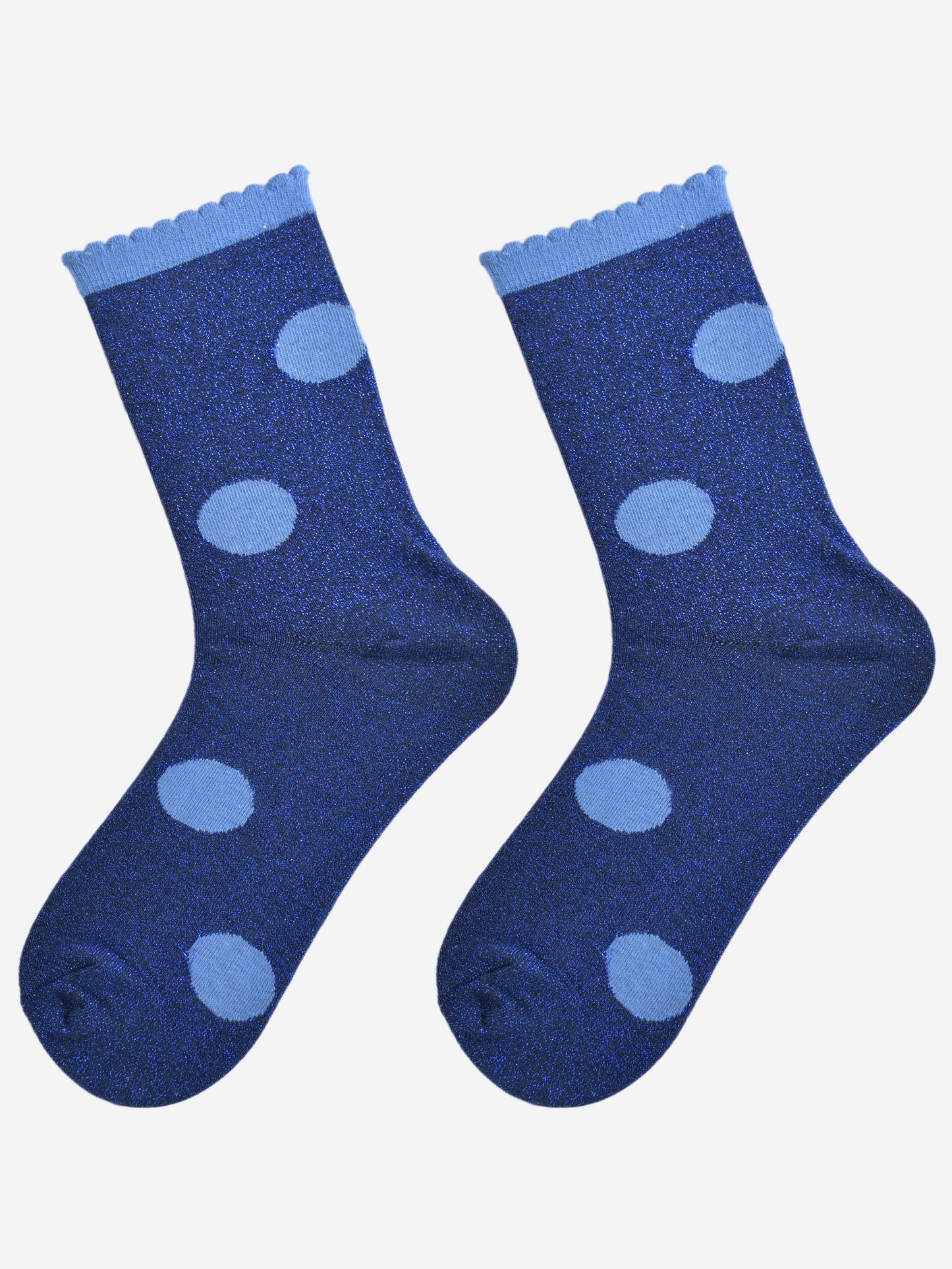 Women's Glitter Socks - Navy Blue/Light Blue, Large Polka Dot