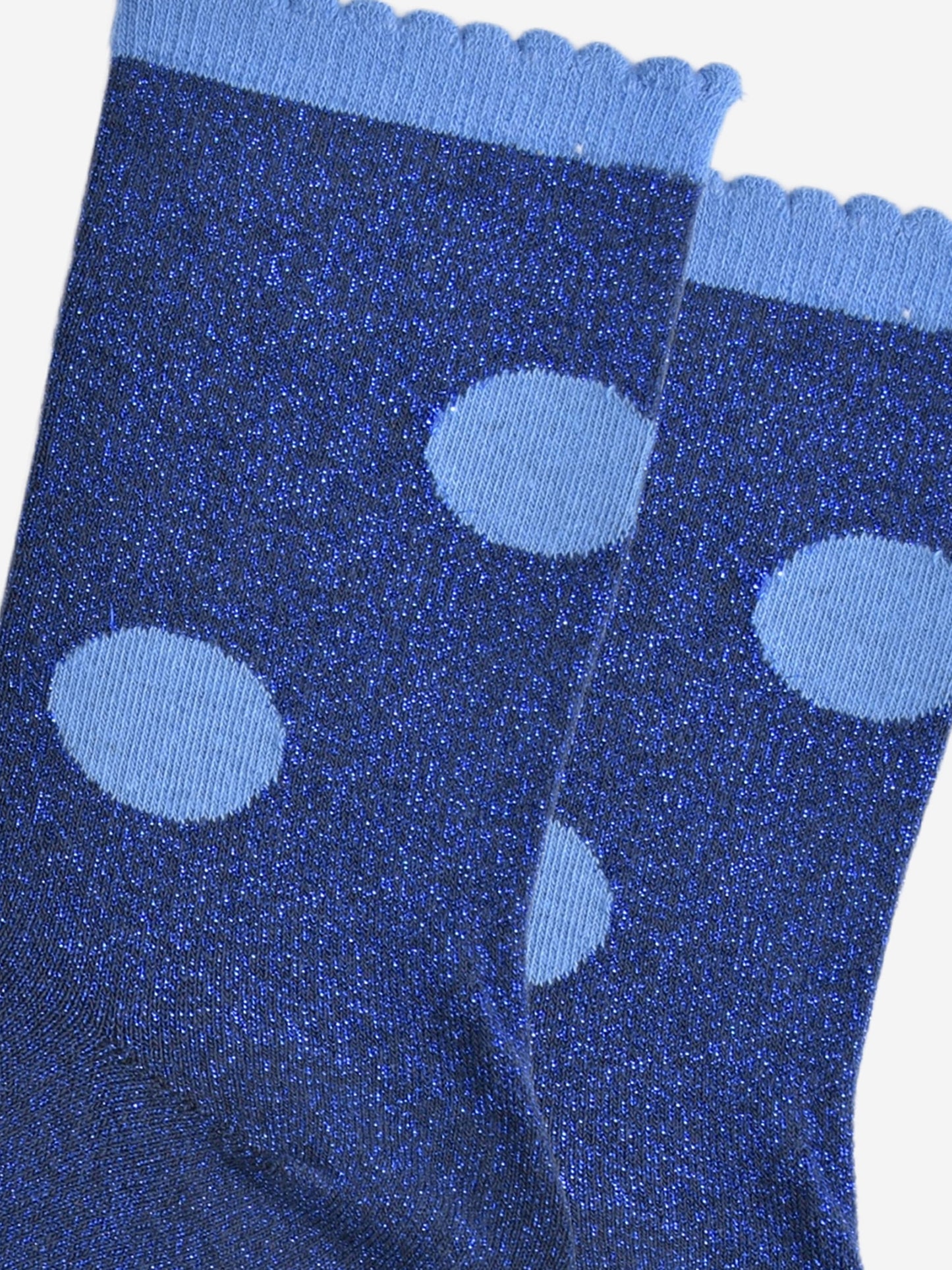 Women's Glitter Socks - Navy Blue/Light Blue, Large Polka Dot