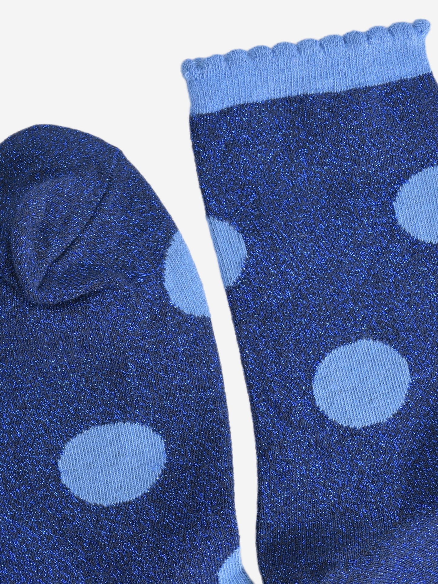 Women's Glitter Socks - Navy Blue/Light Blue, Large Polka Dot