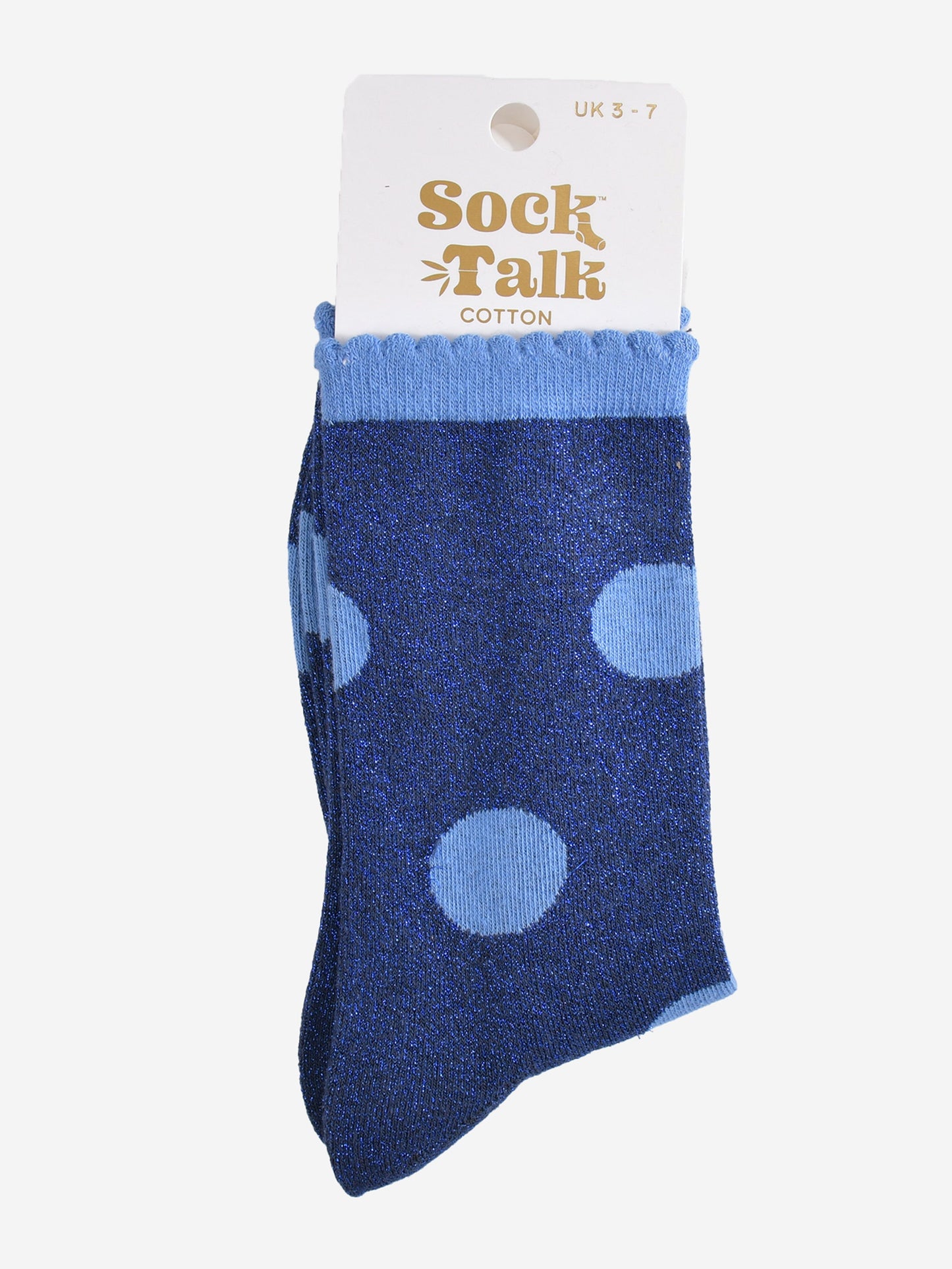 Women's Glitter Socks - Navy Blue/Light Blue, Large Polka Dot