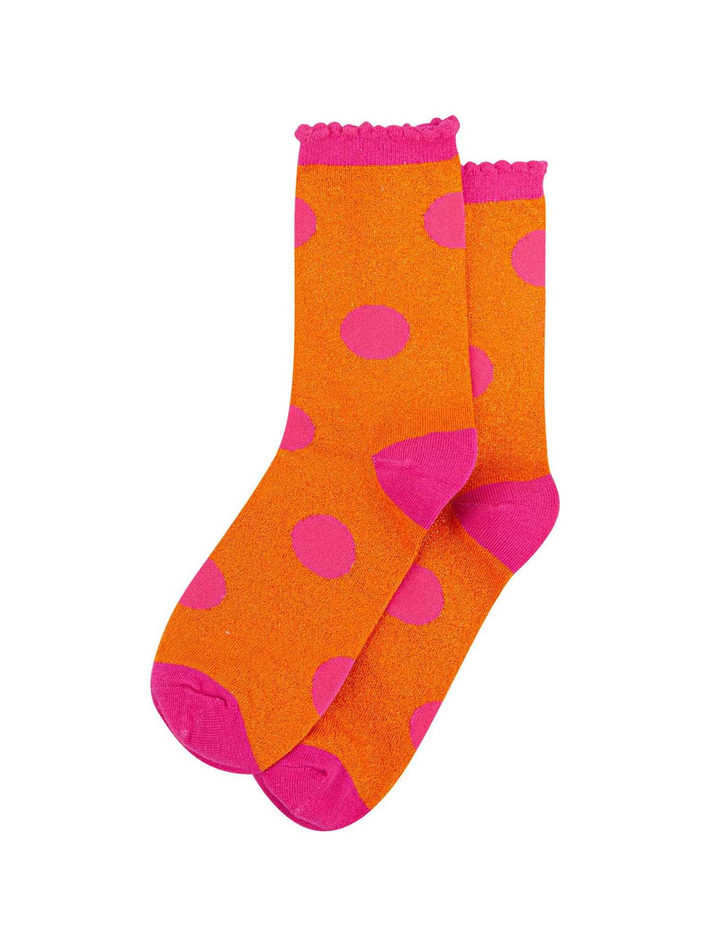 orange and pink spot pattern glitter ankle socks