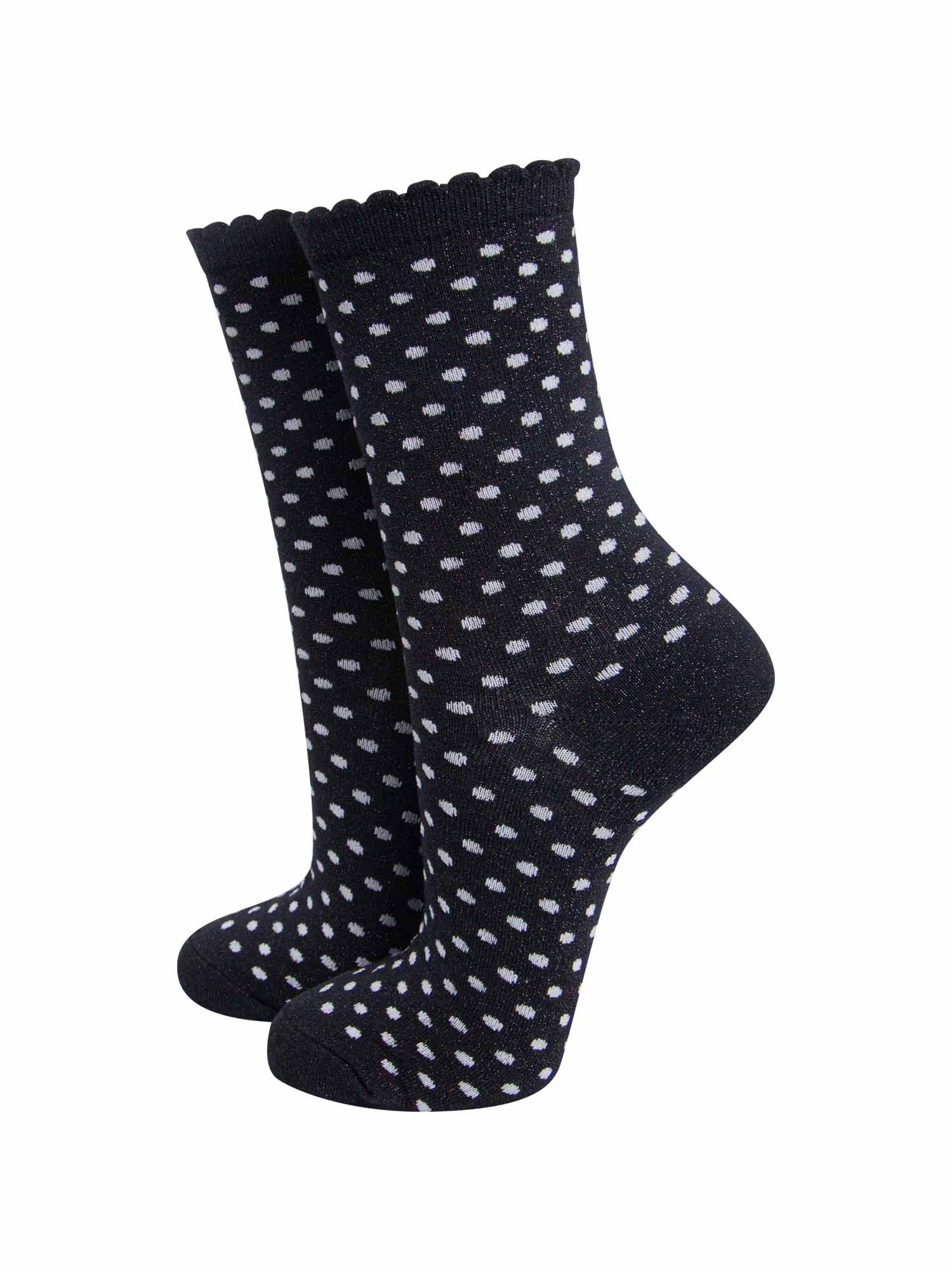 womens-glitter-socks-black-white-polka-dots-scalloped-cuffs-sparkly