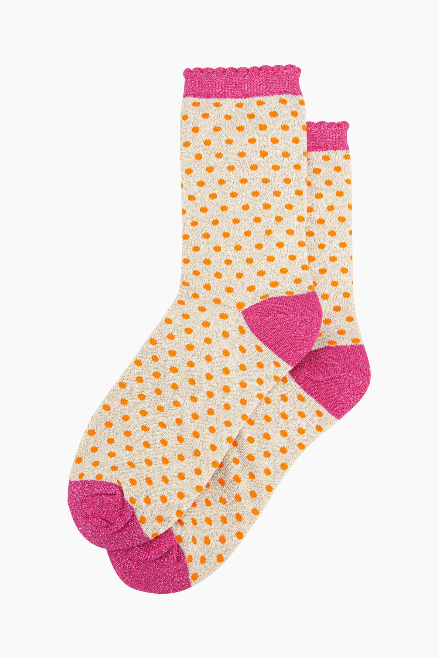 womens-glitter-socks-cream-hot-pink-polka-dots-orange-spotty-pattern-sparkly