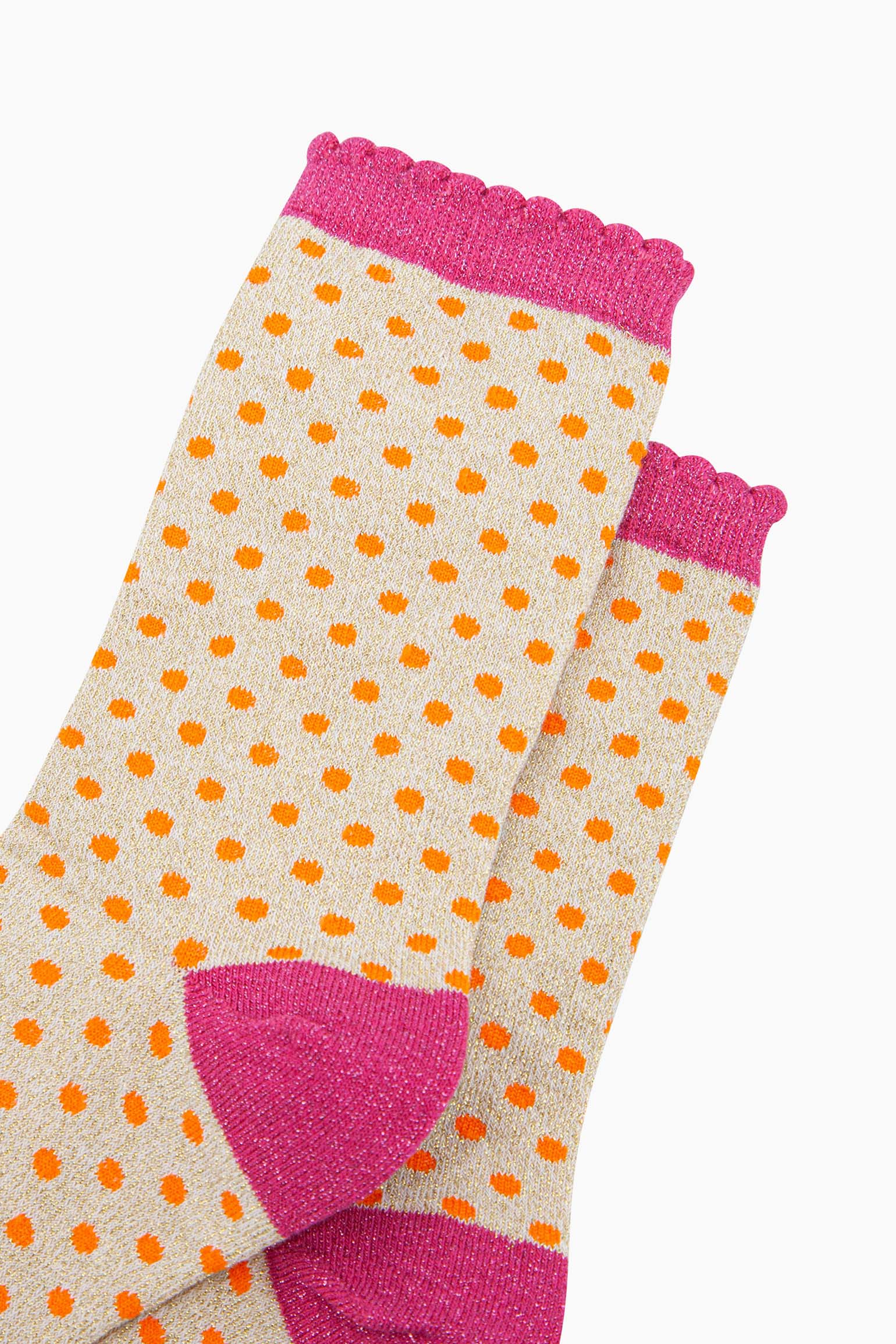 womens-glitter-socks-cream-hot-pink-polka-dots-close-up-sparkly-material-spots-scalloped-cuff-cotton