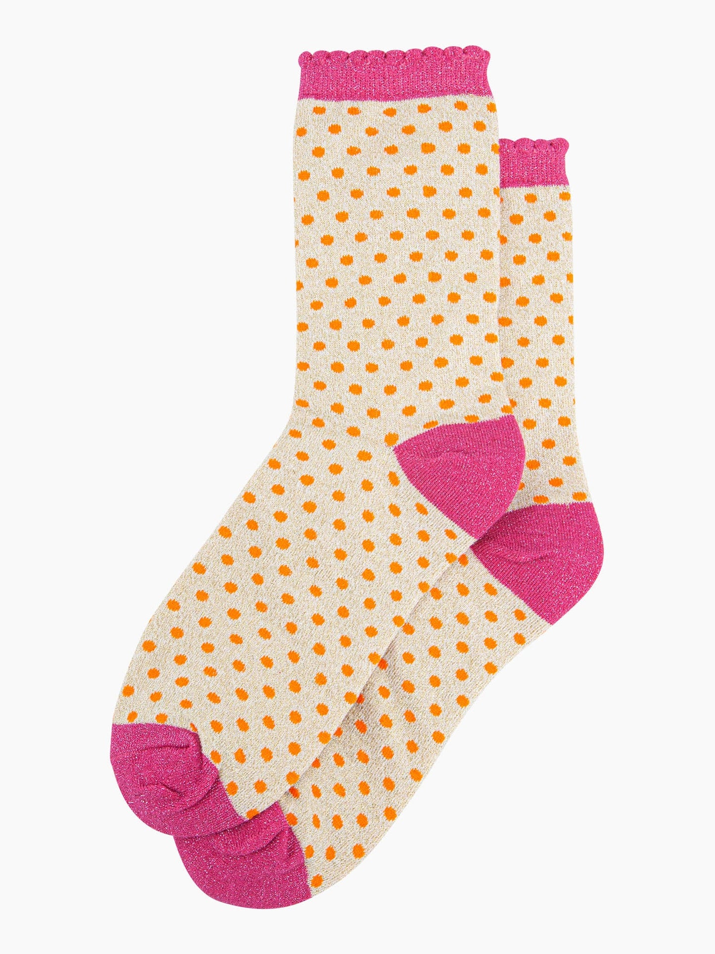 womens-glitter-socks-cream-hot-pink-polka-dots-orange-spotty-pattern-sparkly